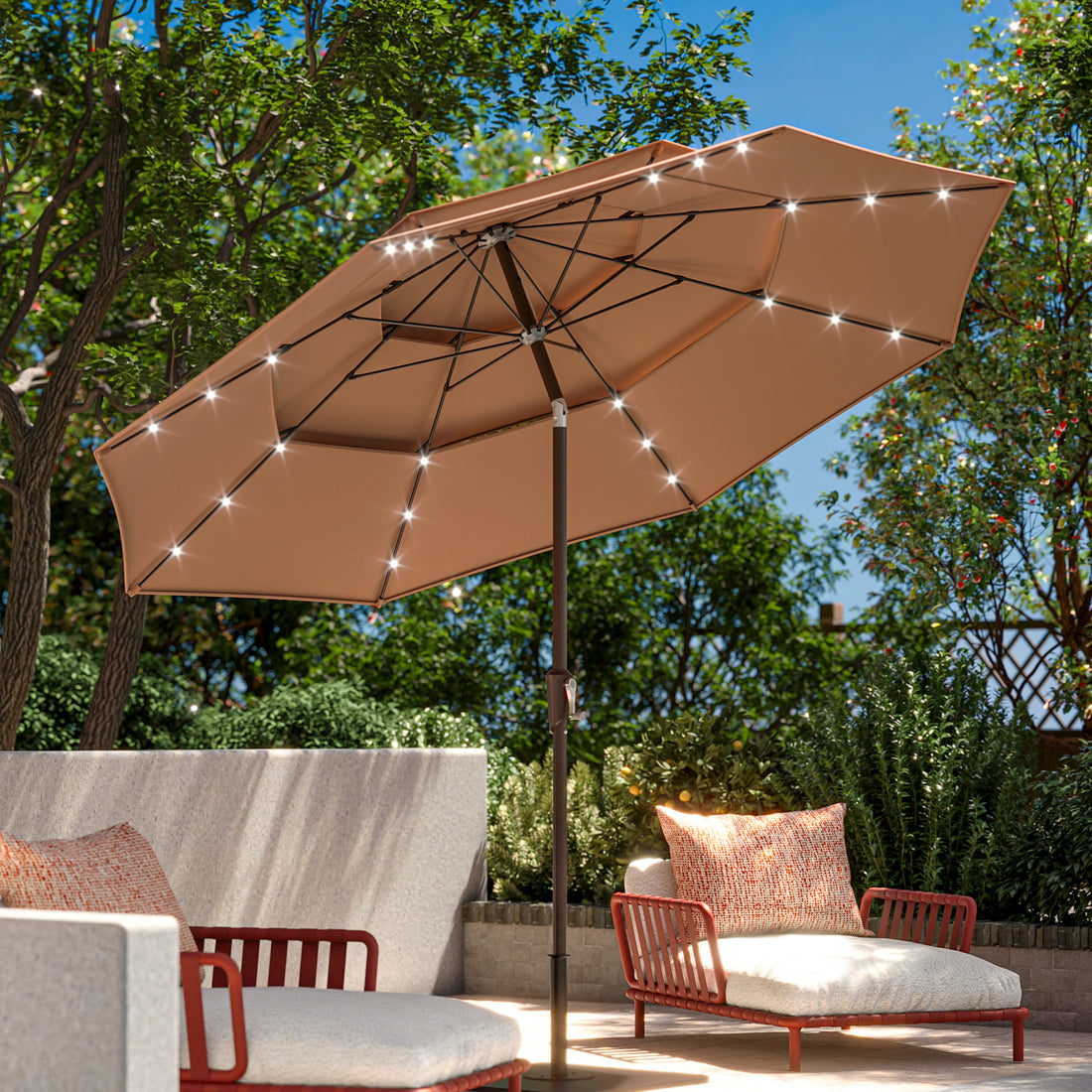 LAUSAINT HOME 10ft 3 Tier Patio Umbrella with Solar Lights