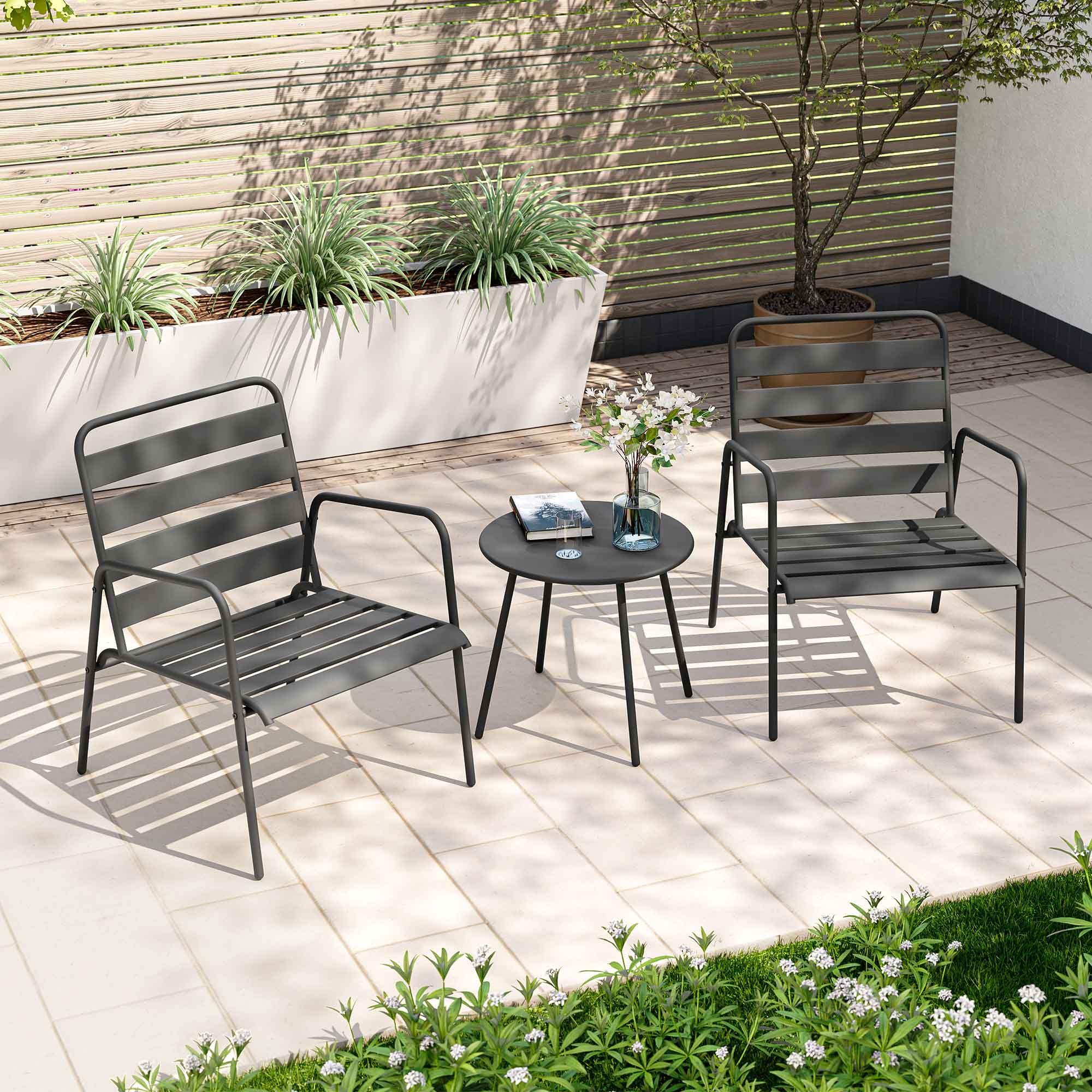 LAUSAINT HOME 3 Piece Patio Bistro Rattan Chair & Table Set