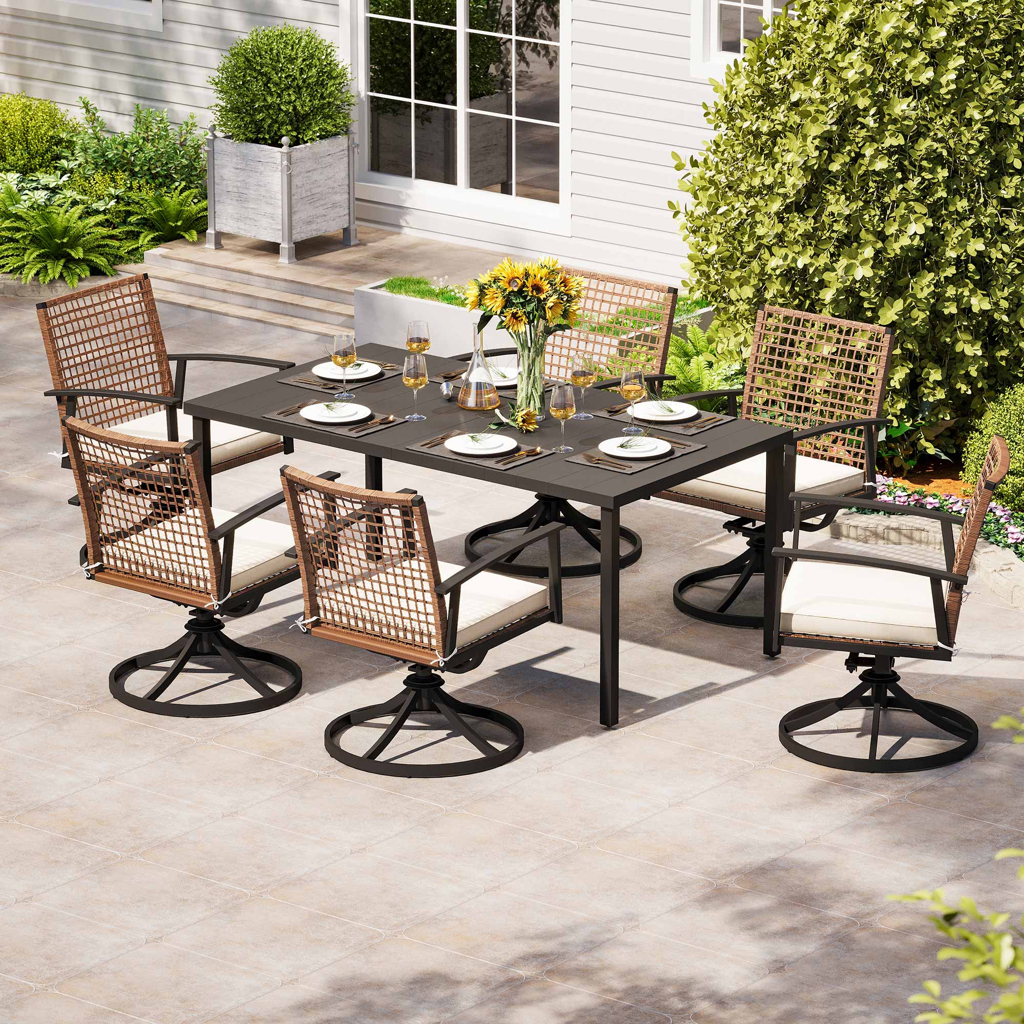 LAUSAINT HOME Outdoor Dining Set with Swivel Chairs