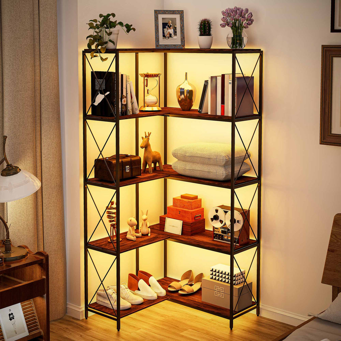 LAUSAINT HOME 5-Tier L-Shaped Corner Bookcase