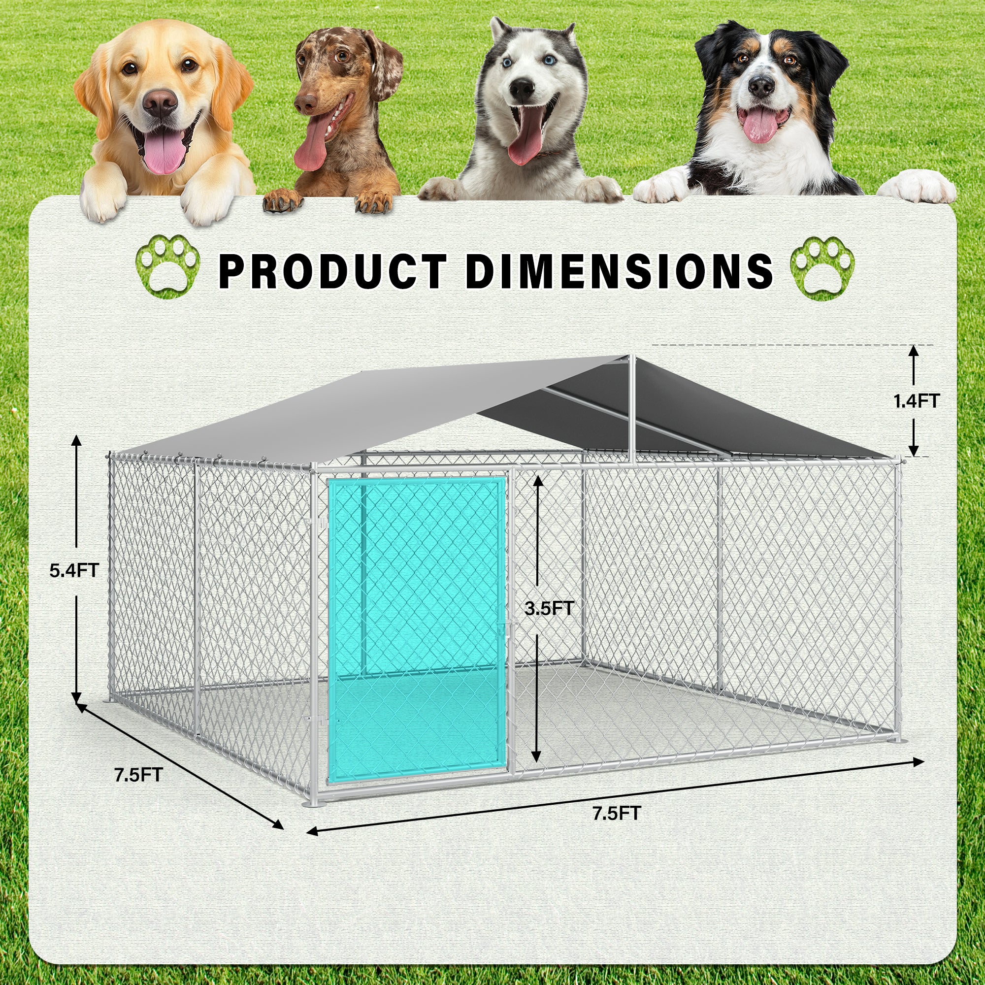 LAUSAINT HOME Large Outdoor Dog Kennel, Galvanized Steel Dog Run Cage Enclosure for Backyard