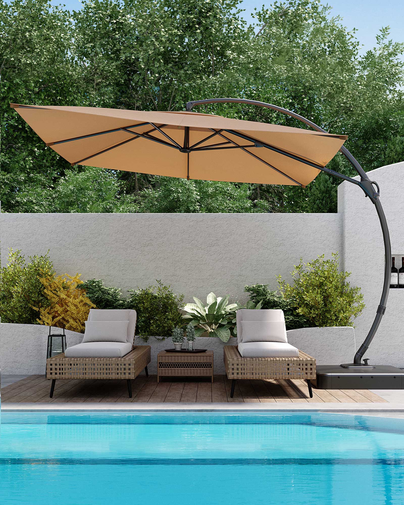 LAUSAINT HOME 10Ft Patio Umbrella with Base, Heavy Duty Offset Hanging Umbrella with 360° Rotation
