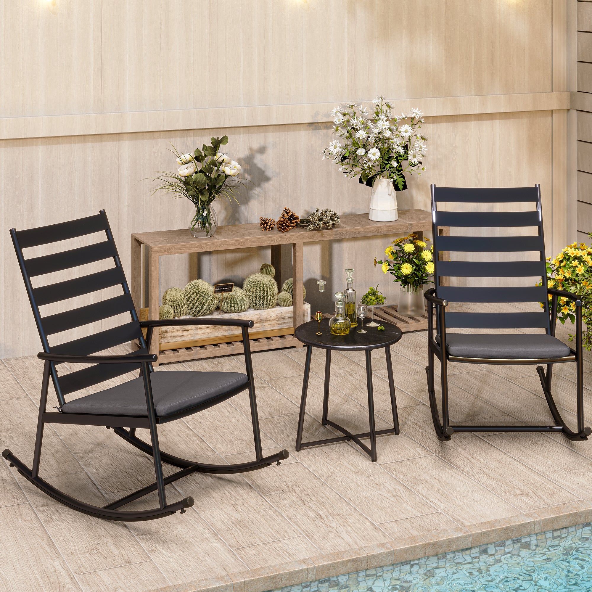 LAUSAINT HOME 3-Piece Outdoor Rocking Bistro Set with Cushions