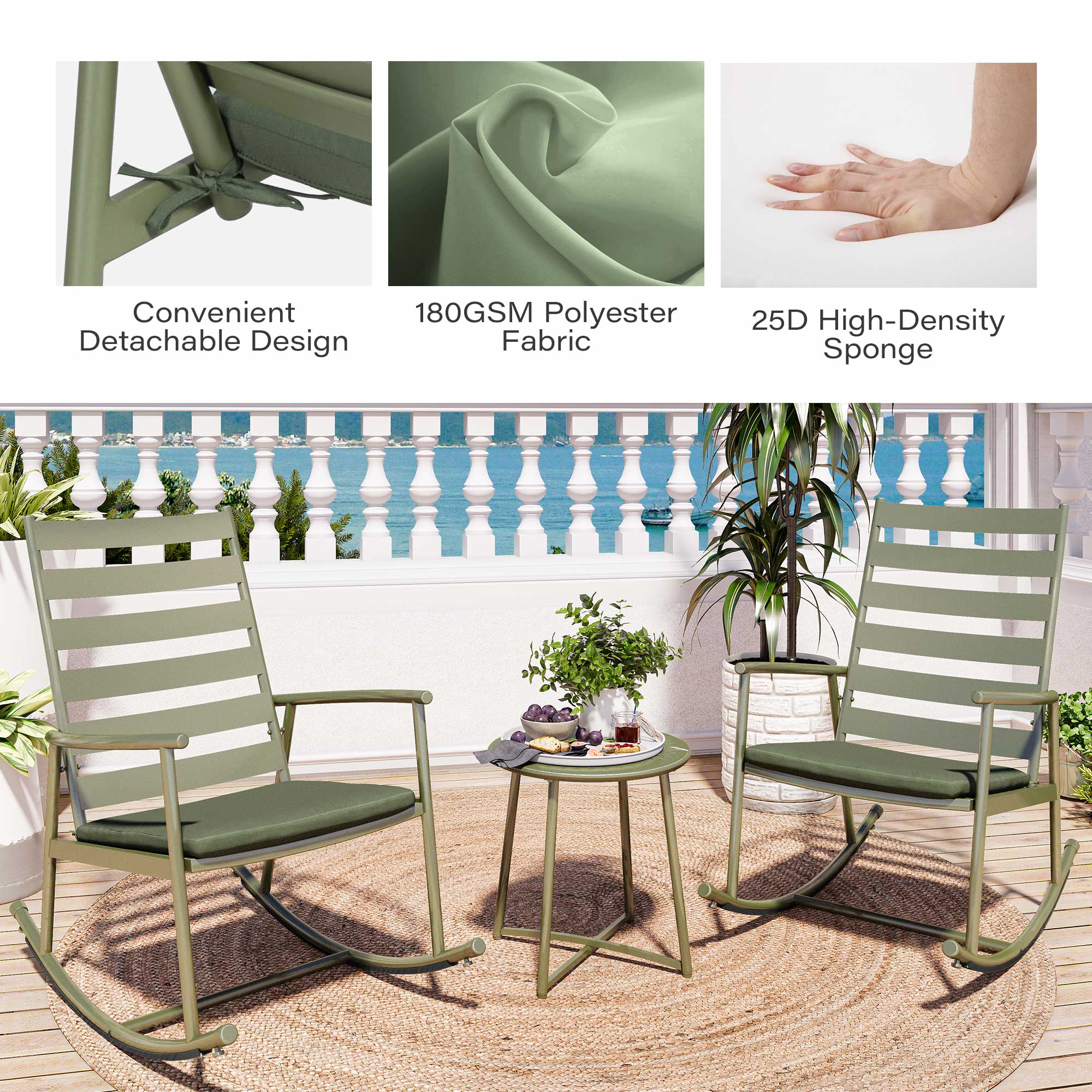 LAUSAINT HOME 3-Piece Outdoor Rocking Bistro Set with Cushions
