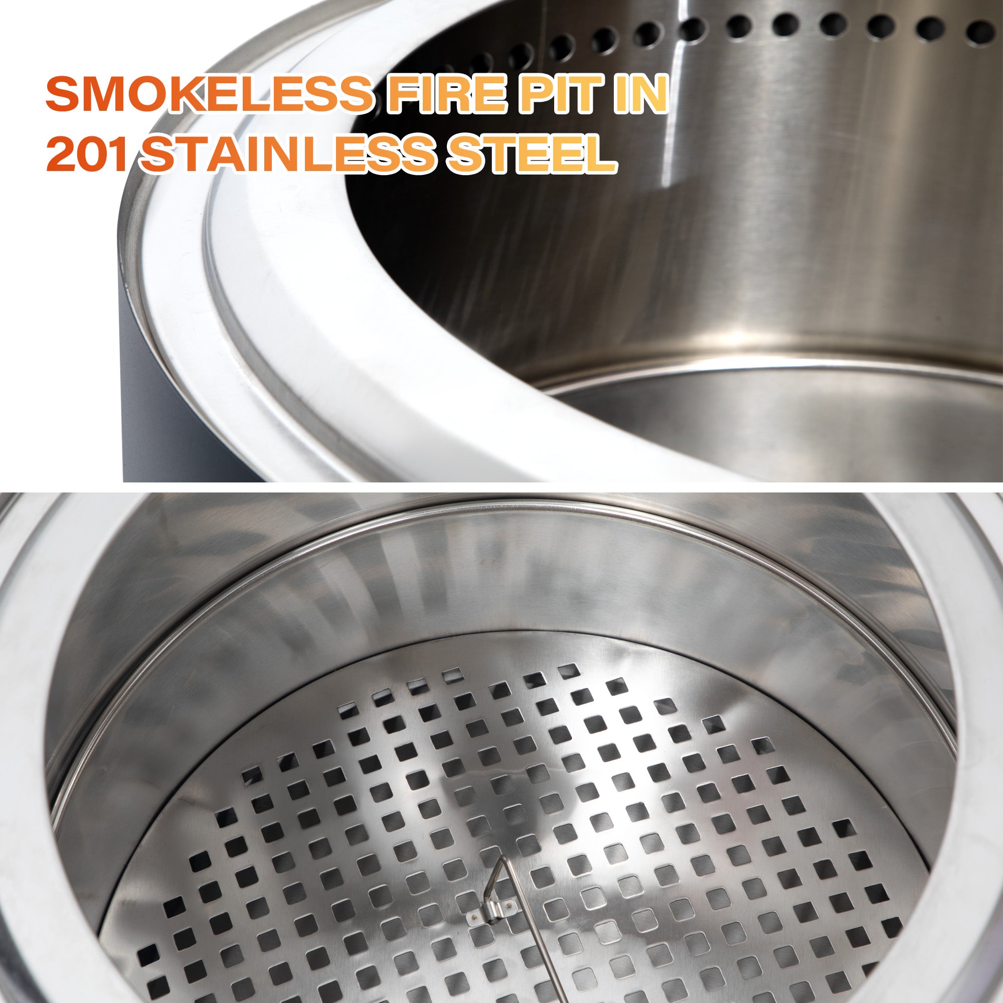 Lausaint Home 20 Inch Smokeless Fire Pit, Outdoor Wood Burning Firepit with Grill Grate & Stand