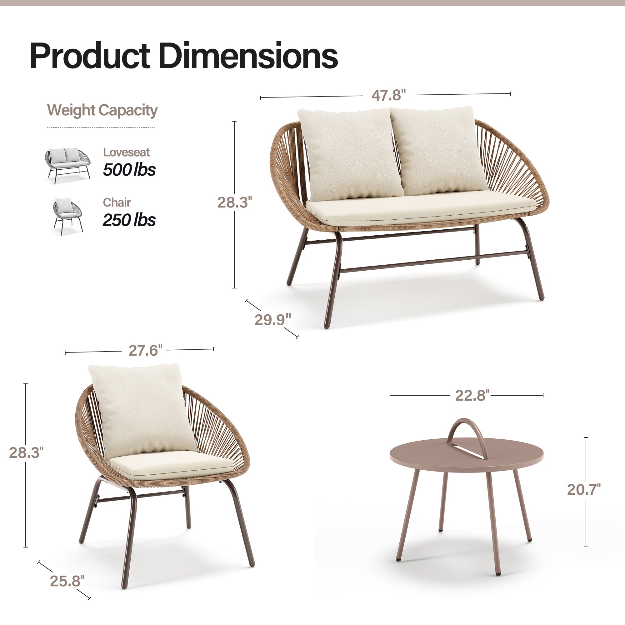 LAUSAINT HOME 4 Pieces Rope Woven Patio Conversation Set