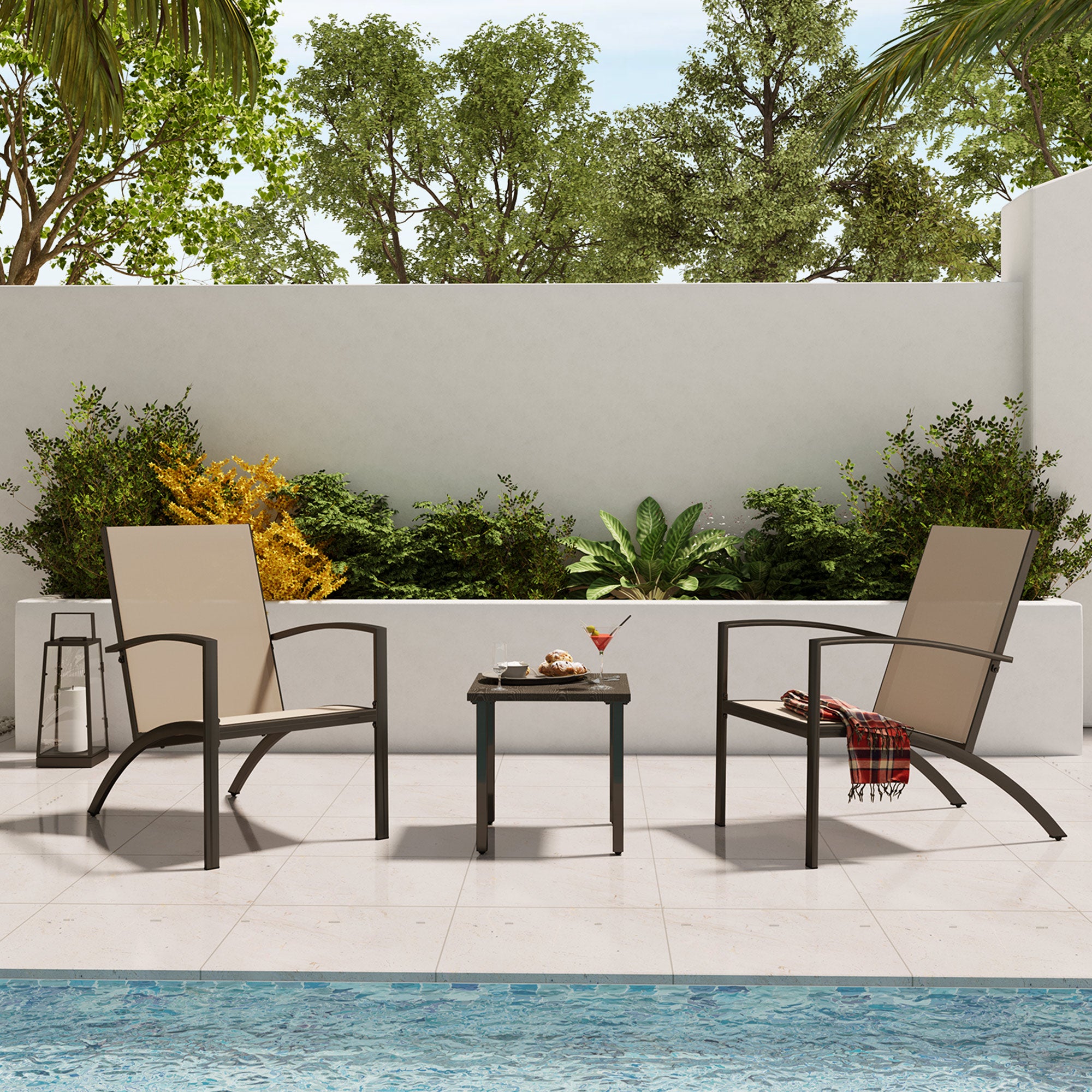 LAUSAINT HOME 3-Piece Outdoor Textilene Fabric Bistro Set with Patio Table and Chairs