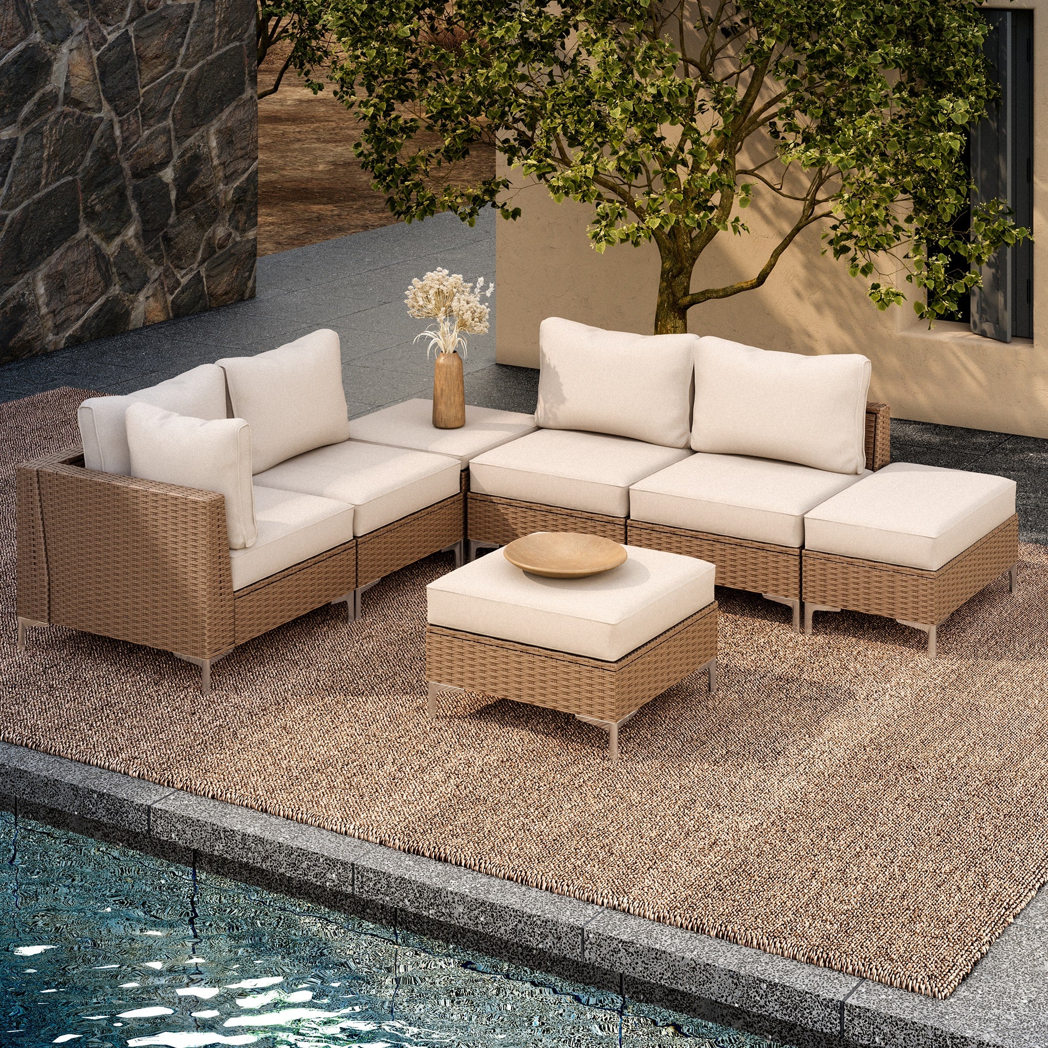 LAUSAINT HOME 7 Pieces Outdoor Patio Furniture Set with Storage Ottoman