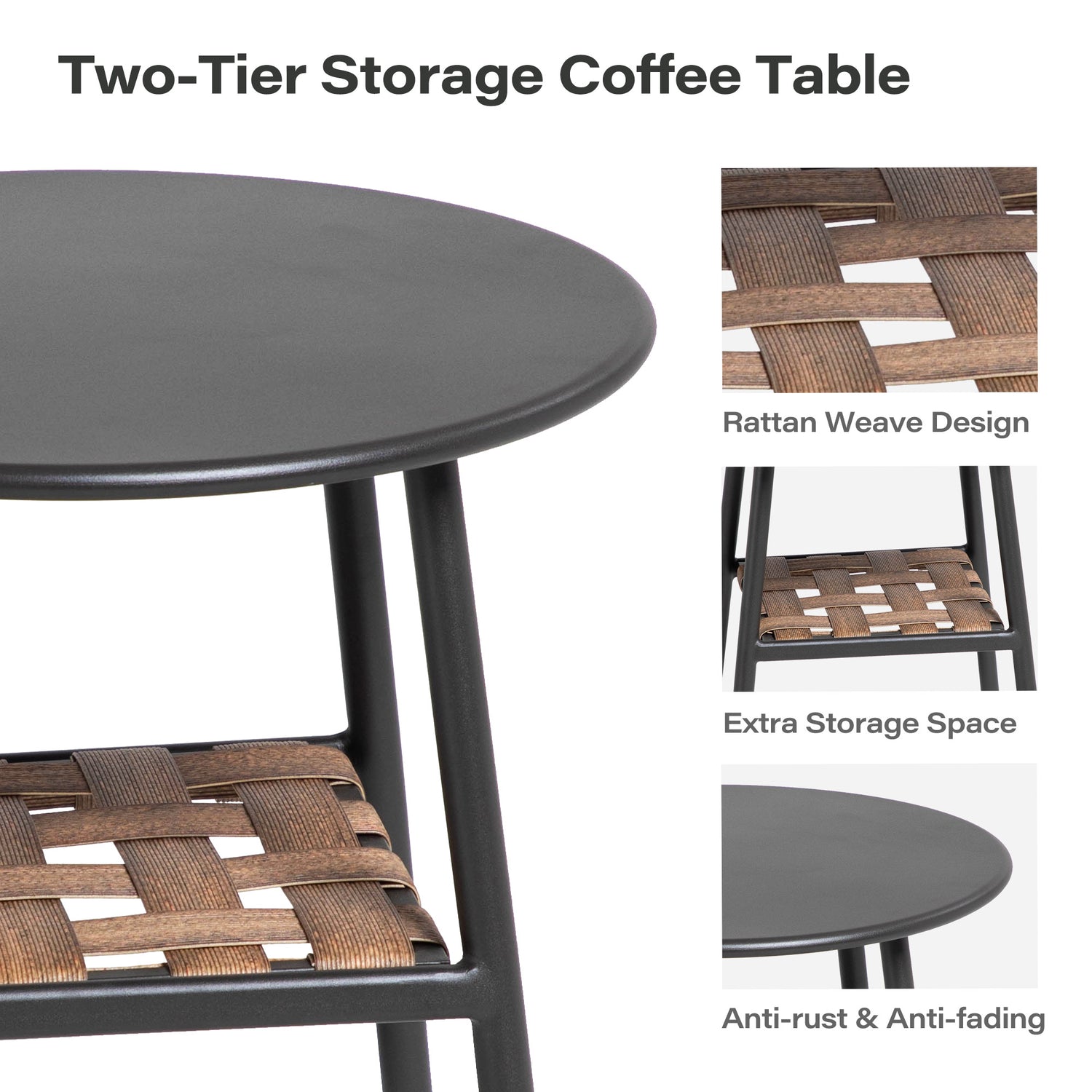 LAUSAINT HOME 3-Piece Outdoor Rocking Chair Set with High-Back