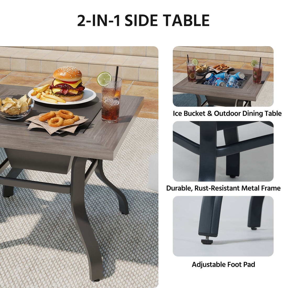 LAUSAINT HOME Modern Patio Bistro Set with 2 Spring Chairs & 1 Ice Bucket Table