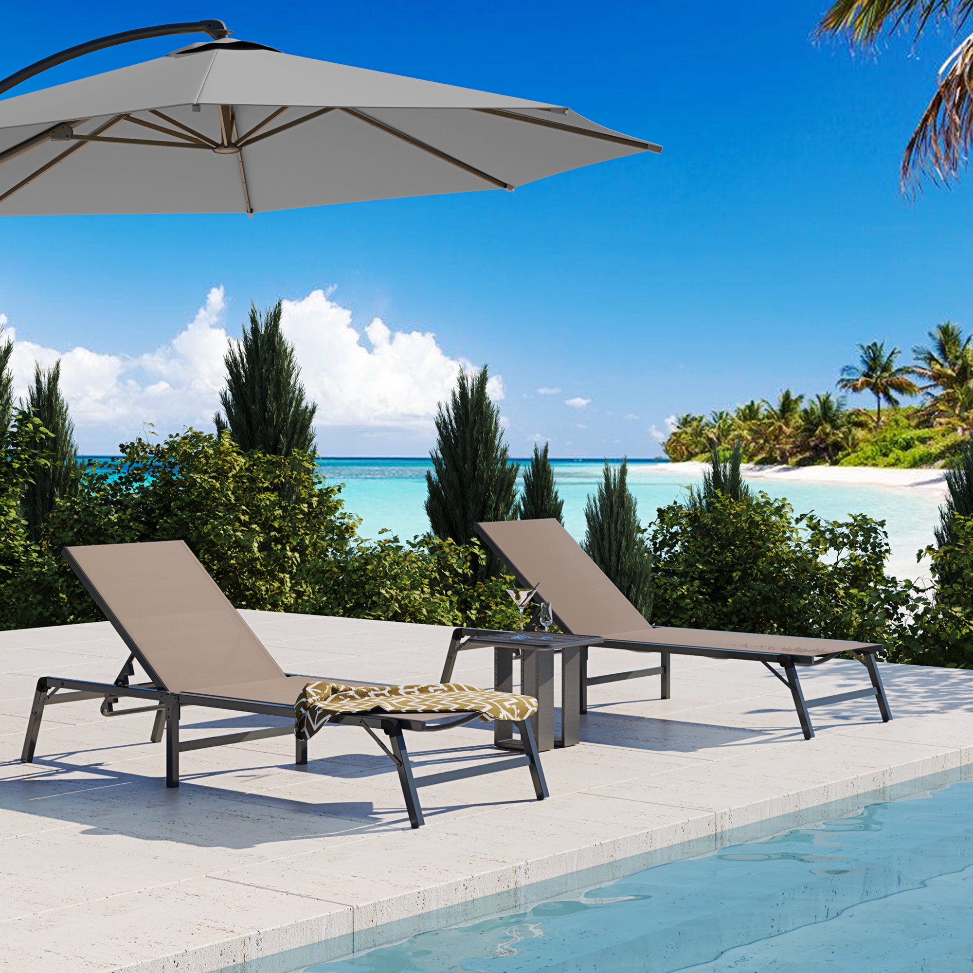 2 Pieces Outdoor Chaise Lounge Chair Set with 5-Position Adjustable Backrest