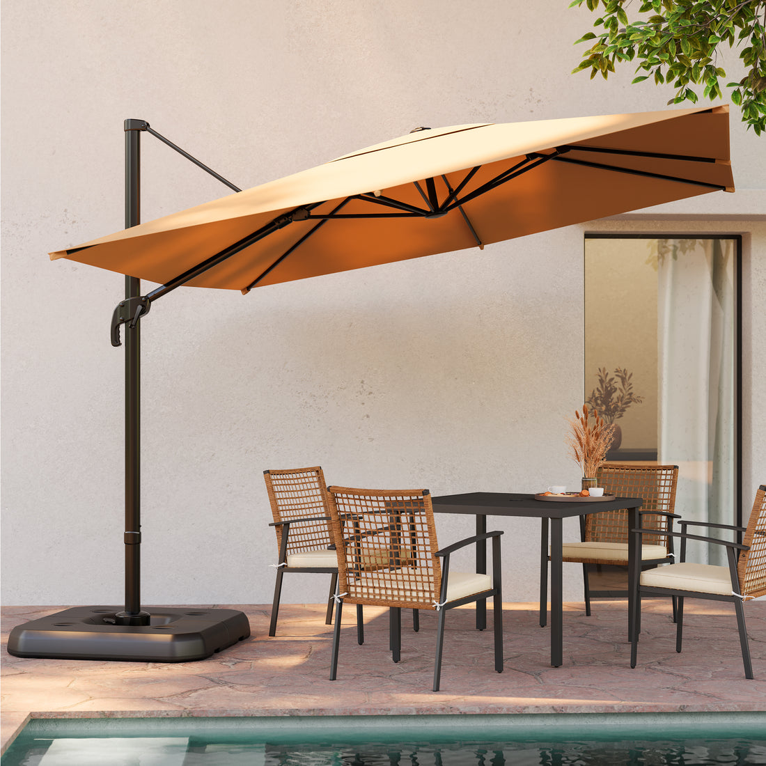 LAUSAINT HOME Square Cantilever Umbrella, Patio Umbrella Outdoor 360-degree Rotation Offset Umbrella for Backyard, Pool, Lawn, Deck