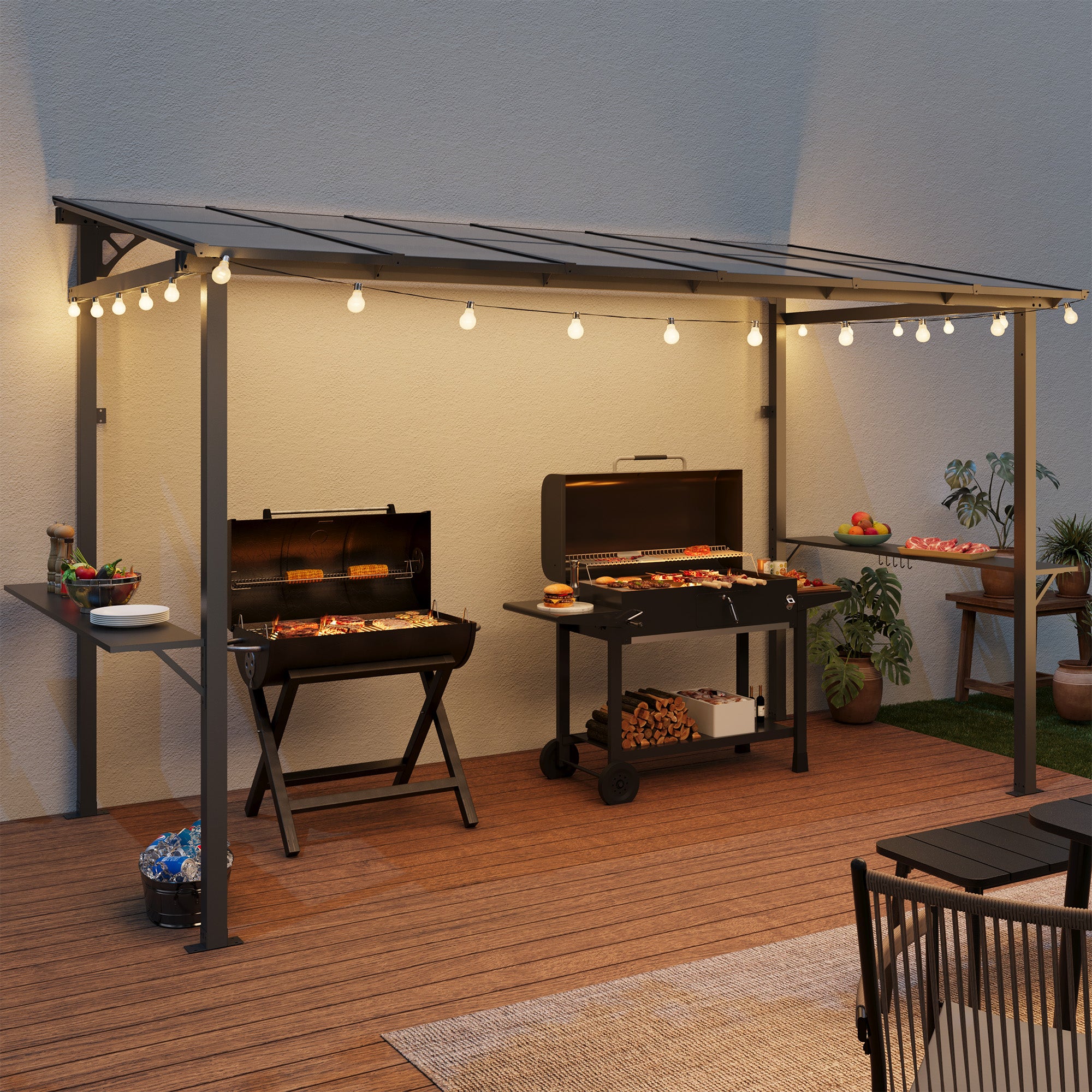 LAUSAINT HOME 12x6 ft Hardtop Grill Gazebo Sloping PC Roof BBQ Patio Metal Gazebo