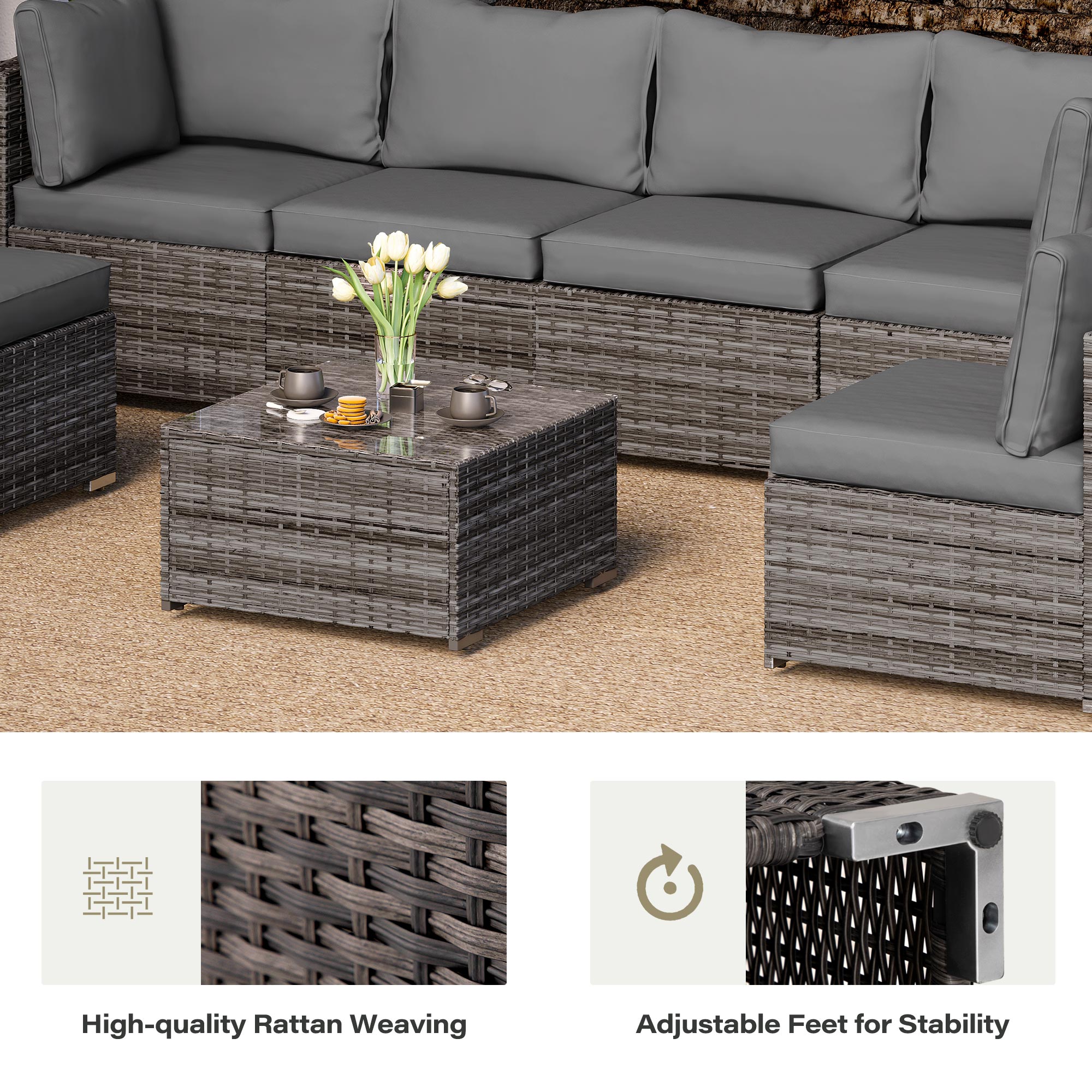 LAUSAINT HOME 7-Piece Wicker Conversation Set with Gray Cushions