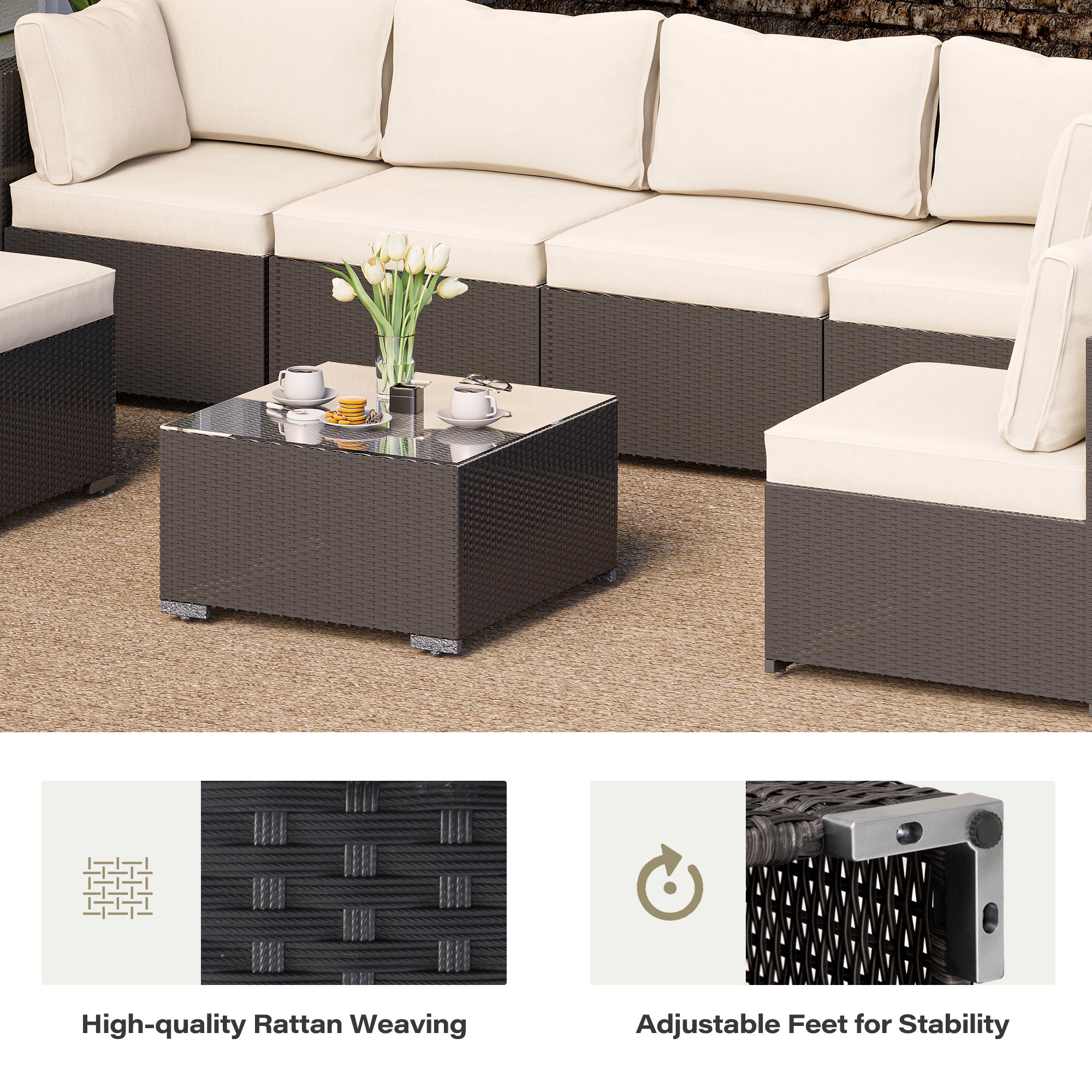 LAUSAINT HOME 7-Piece Wicker Conversation Set with Beige Cushions