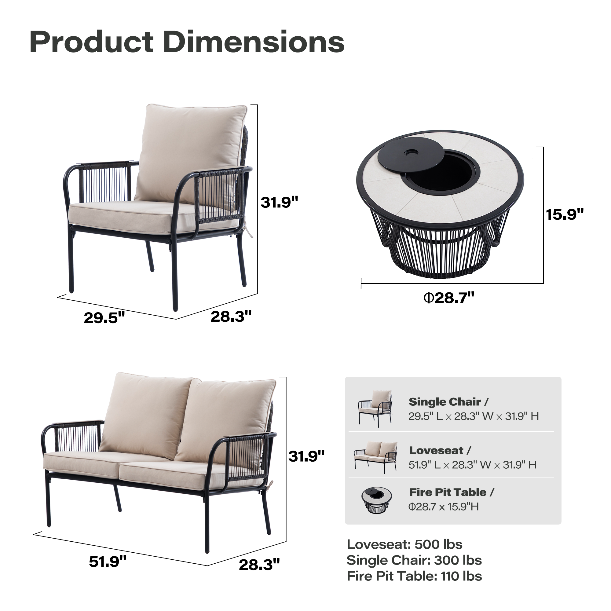 LAUSAINT HOME 4-Piece Quick Installation Outdoor Patio Set