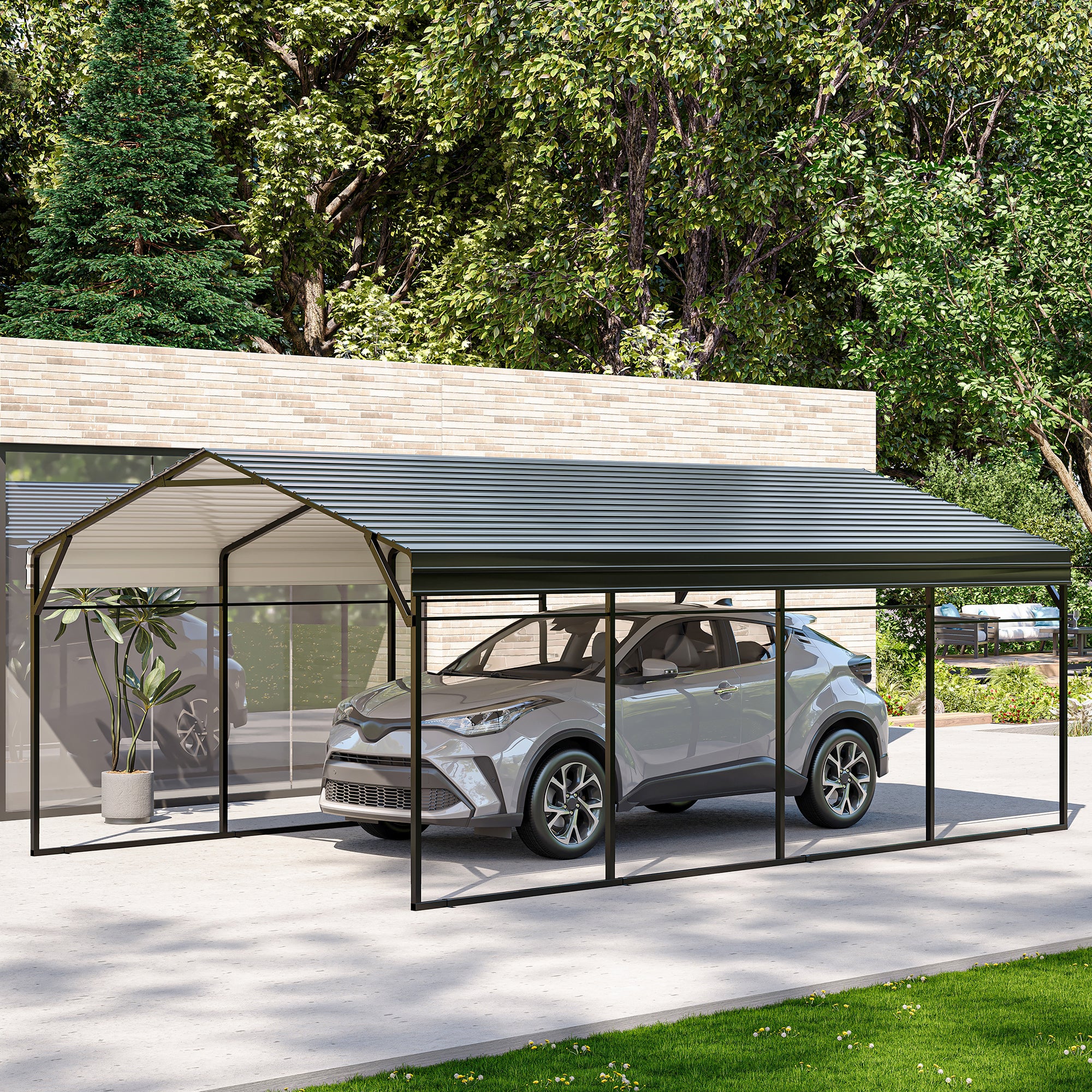 LAUSAINT HOME 12x20 FT Metal Carport Enhanced Base Heavy Duty Garage Car Shelter