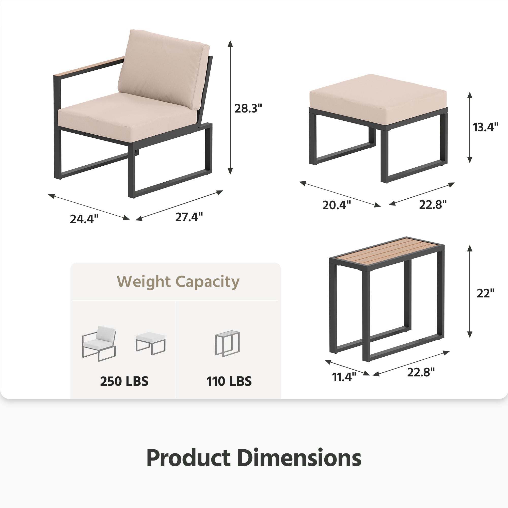 LAUSAINT HOME 5 Pieces Outdoor Metal Conversation Set