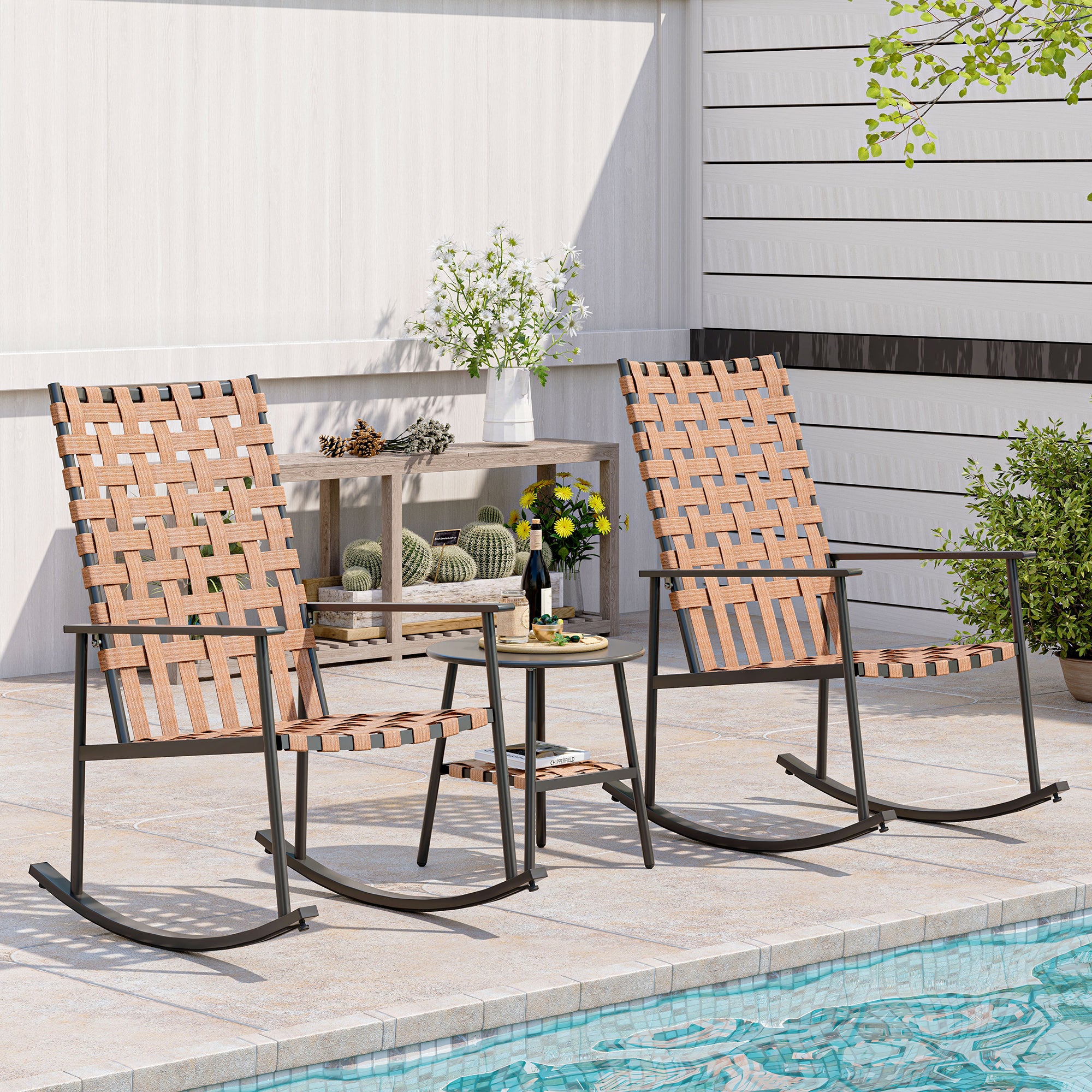 LAUSAINT HOME 3-Piece Outdoor Rocking Chair Set with High-Back