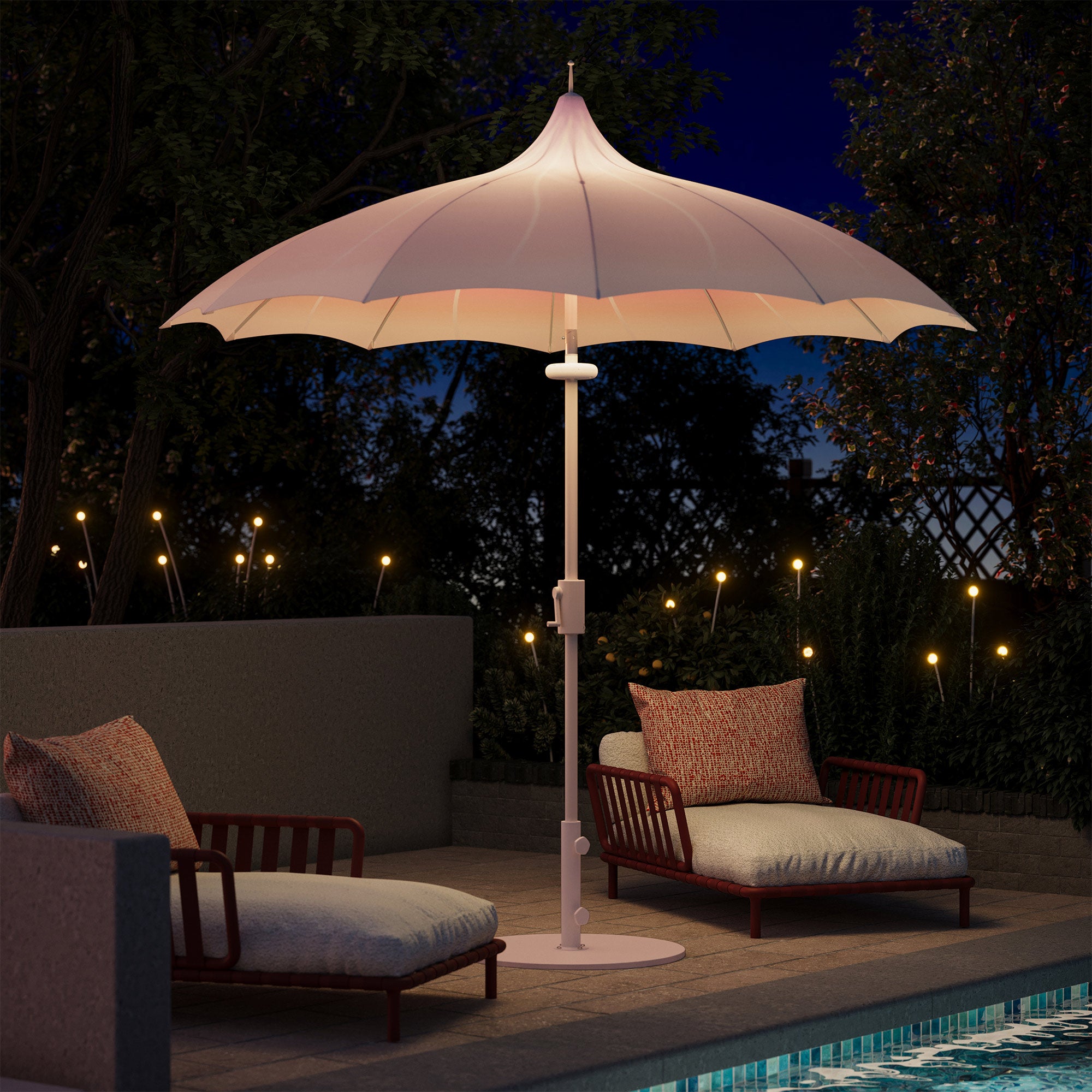 LAUSAINT HOME 9Ft Outdoor Pagoda Patio Umbrella with Lights, Patio Table Market Umbrella, 360° Rotation