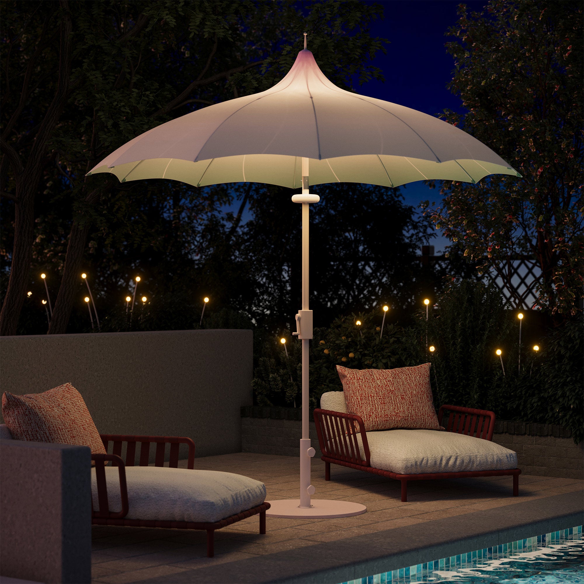 LAUSAINT HOME 9Ft Pergoda Patio Umbrella, Petal Design Canopy, 360° Rotation, Push-Button Tilt Pagoda Umbrella for Deck, Poolside Garden