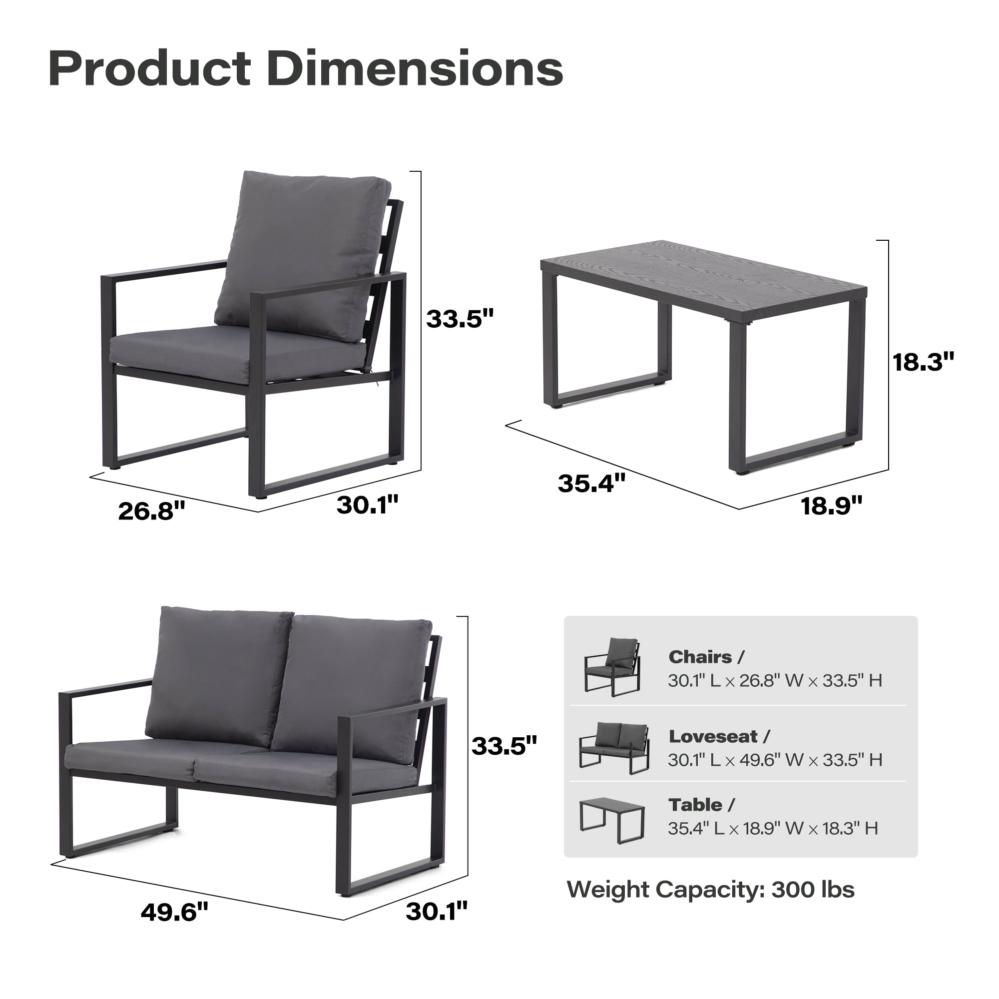 LAUSAINT HOME 4 Pcs Metal Modern Outdoor Conversation Set with 6&