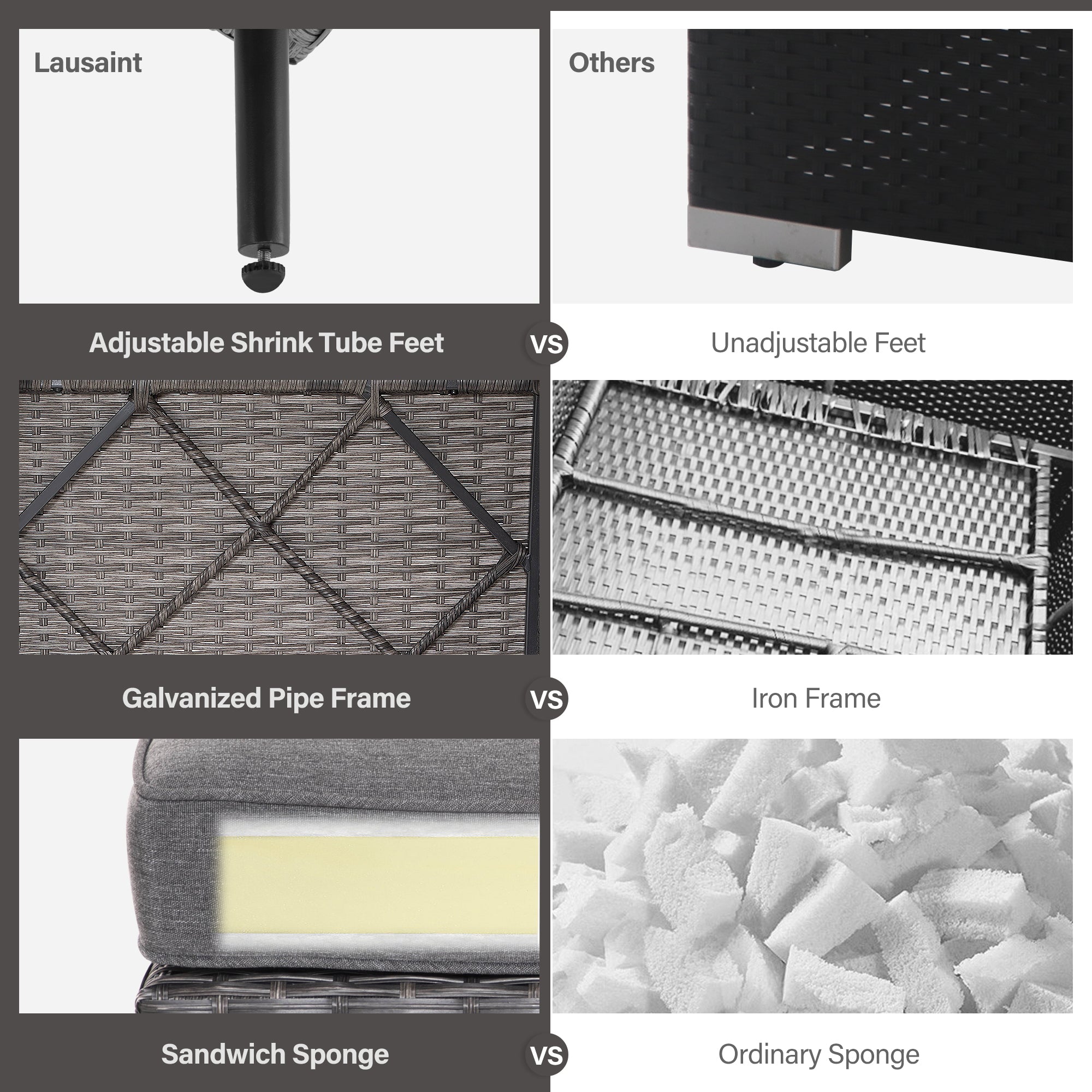 LAUSAINT HOME 6-Pieces Patio Furniture Set with 43" Propane Gas Fire Pit Table