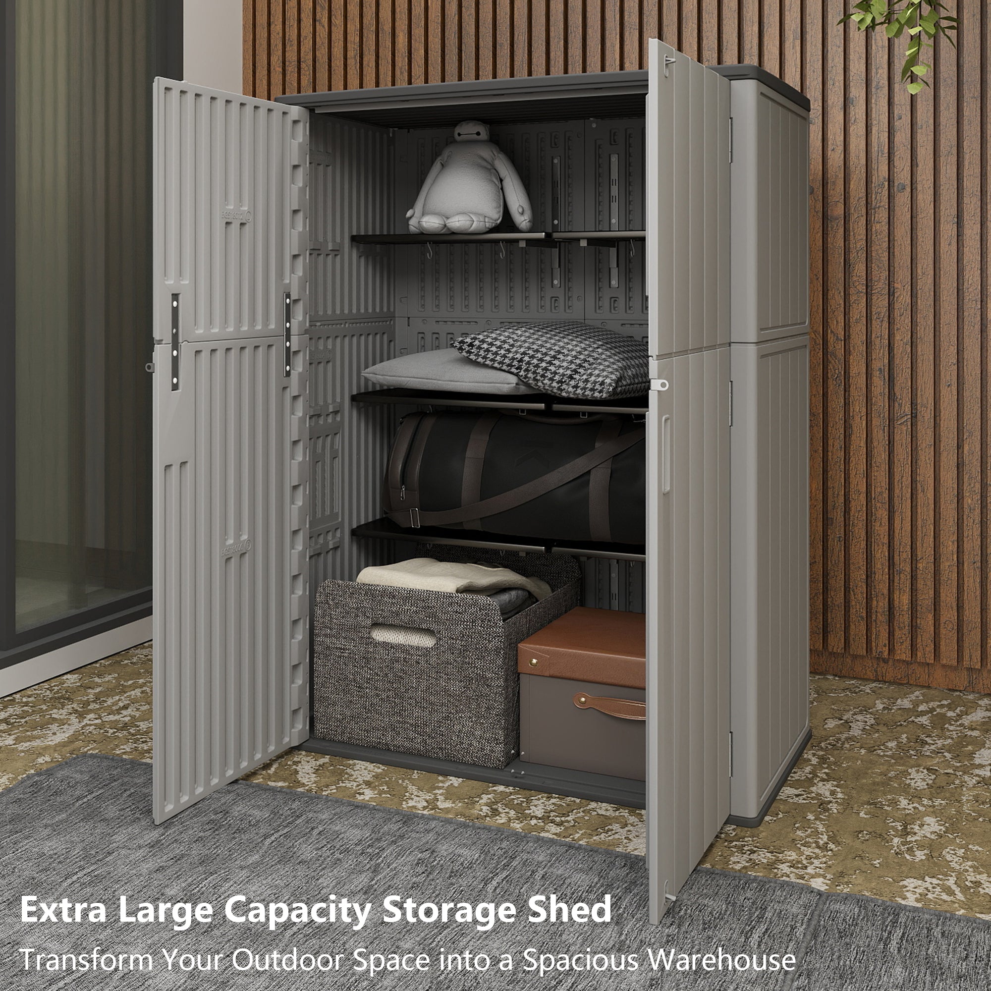 LAUSAINT HOME Vertical Storage Shed, Outdoor Storage Cabinet Resin Waterproof for Garden, Patio, Backyard