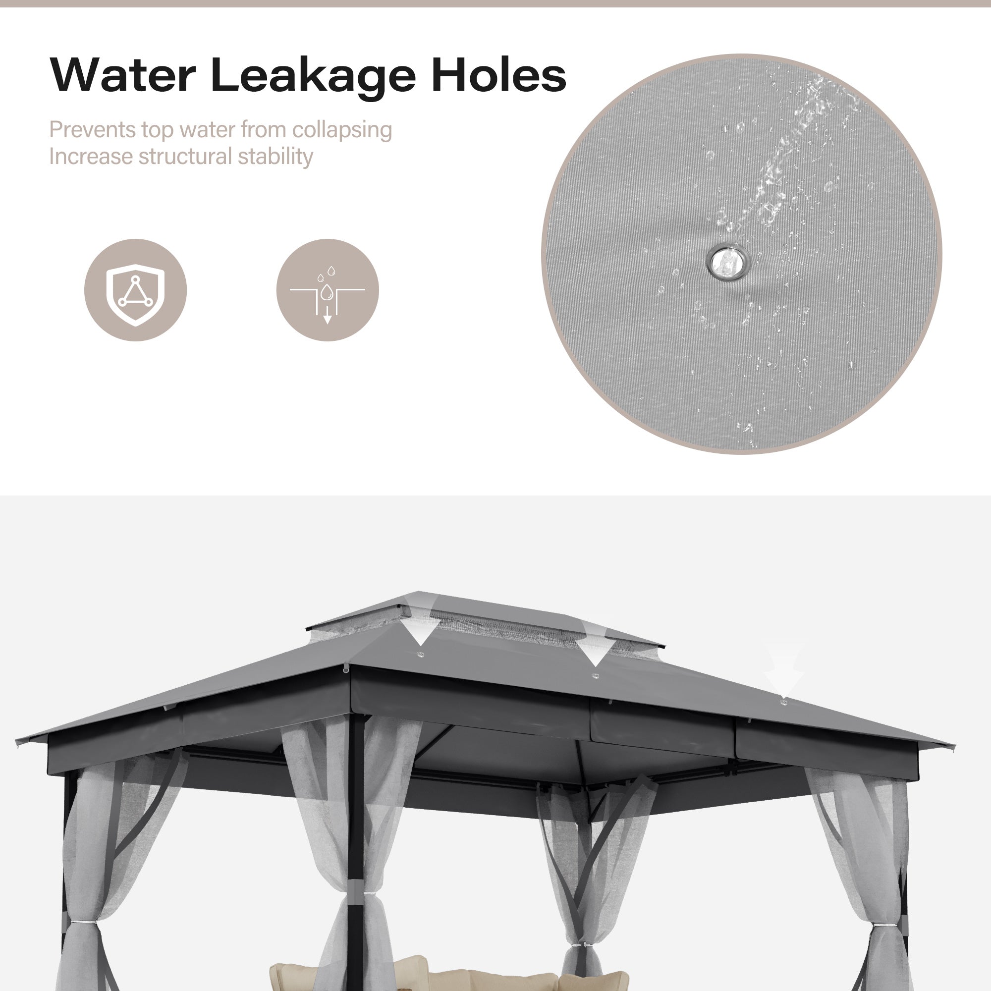 LAUSAINT HOME Patio Gazebo with Mosquito Mesh, Outdoor Gazebo Ventilated Double-Roof Design