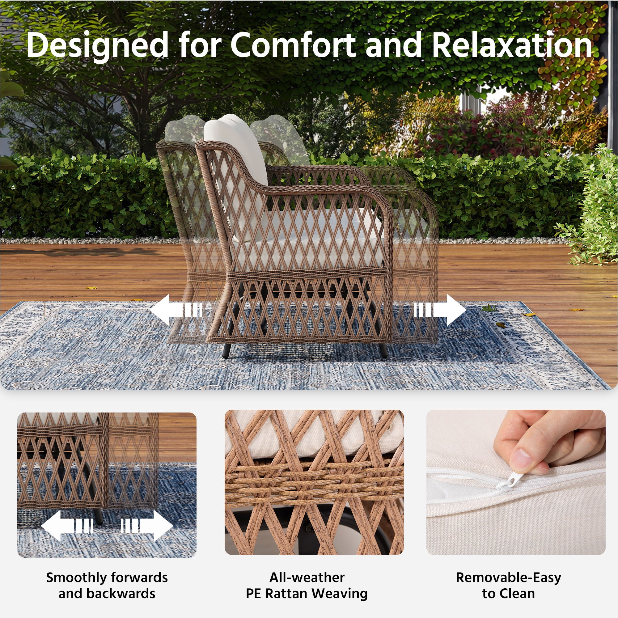 LAUSAINT HOME 2 Person Outdoor Ratten Patio Swing Glider with Cushion