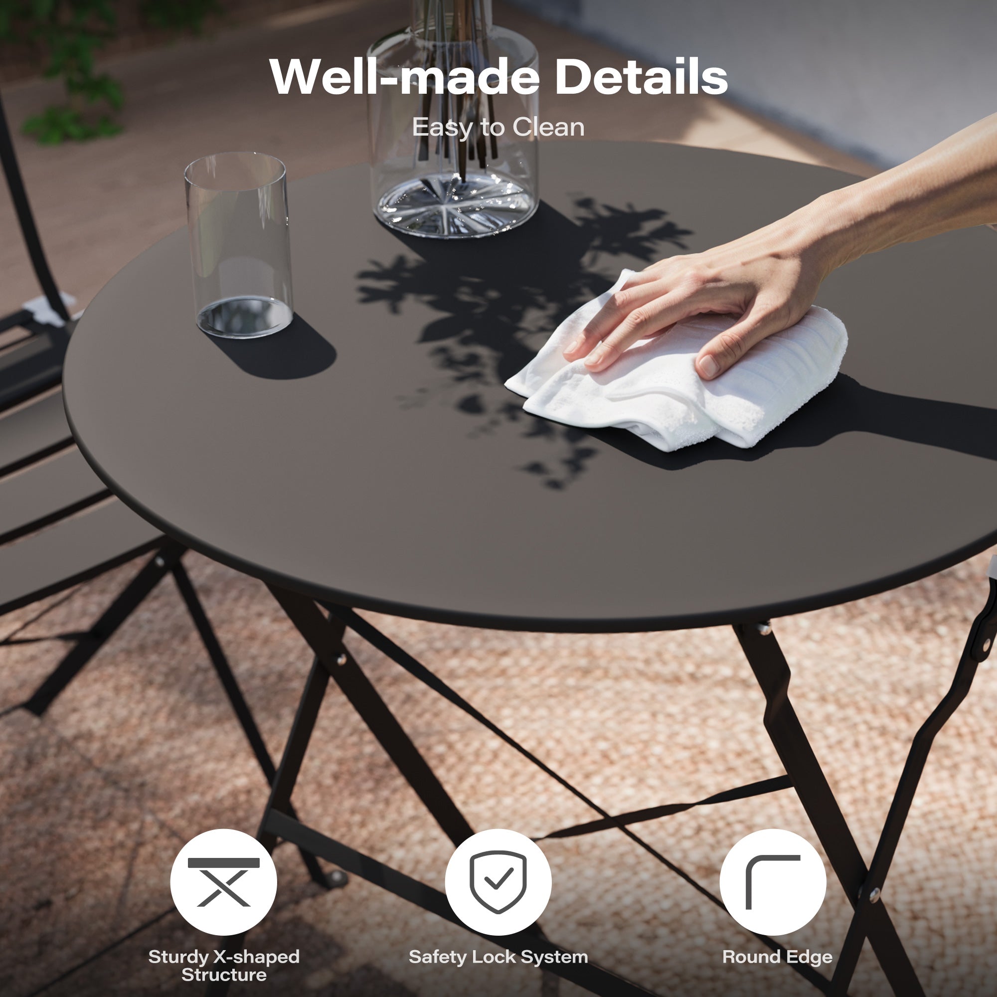 LAUSAINT HOME 3-Piece Folding Bistro Set Outdoor/Indoor Conversation Set for Patio