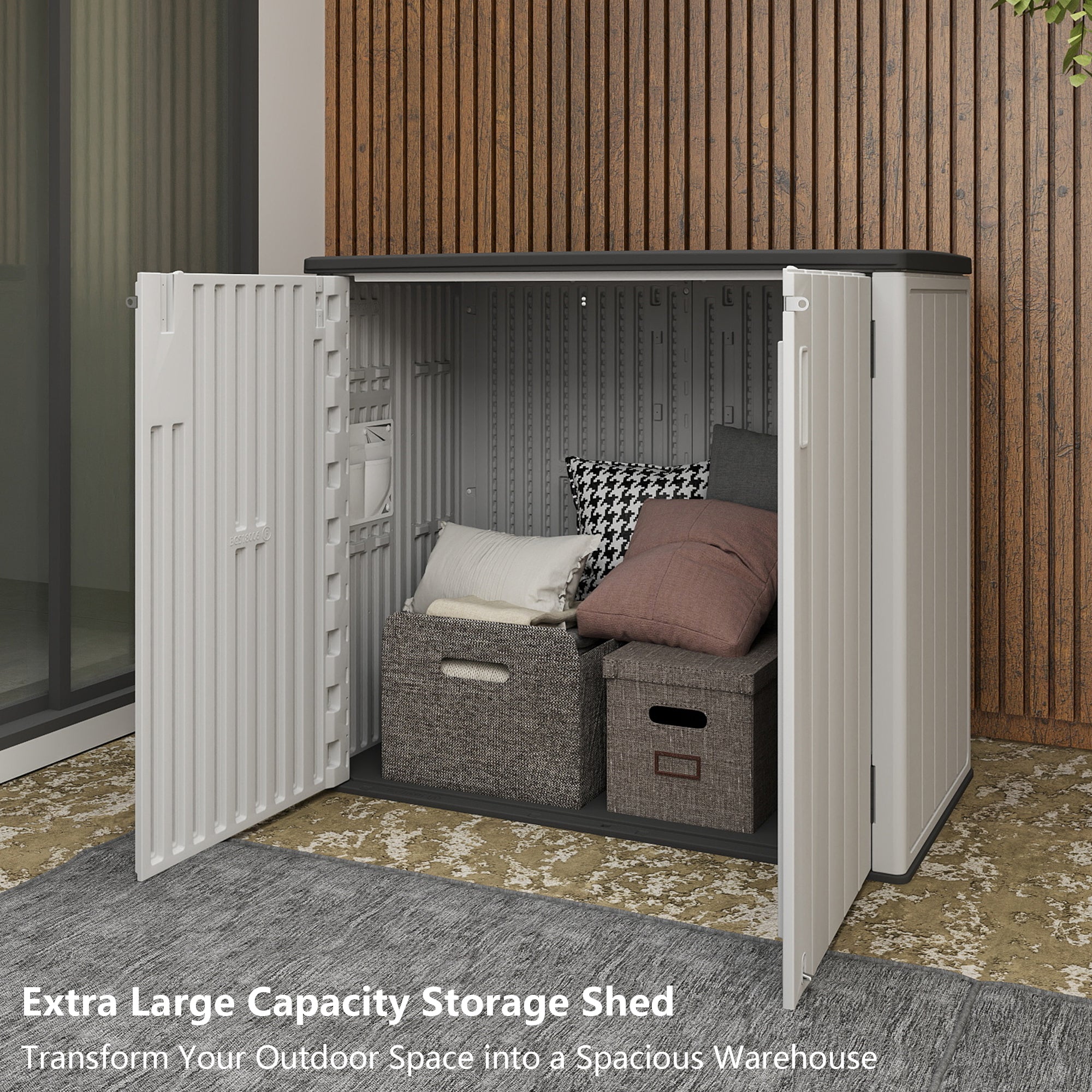 LAUSAINT HOME Vertical Storage Shed, Outdoor Storage Cabinet Resin Waterproof for Garden, Patio, Backyard