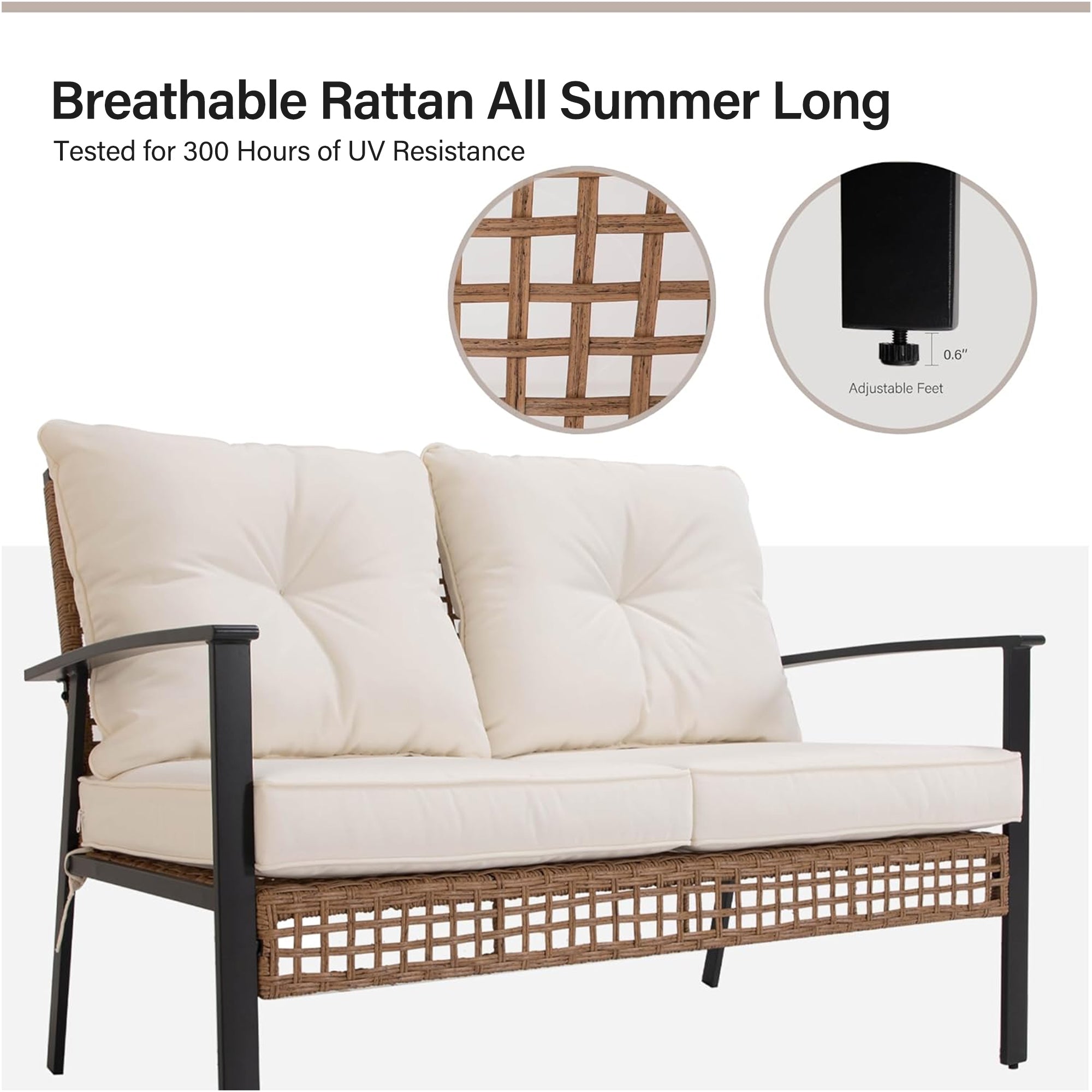 LAUSAINT HOME Outdoor Rattan Bistro Set, 1 Loveseat and 1 Coffee Table