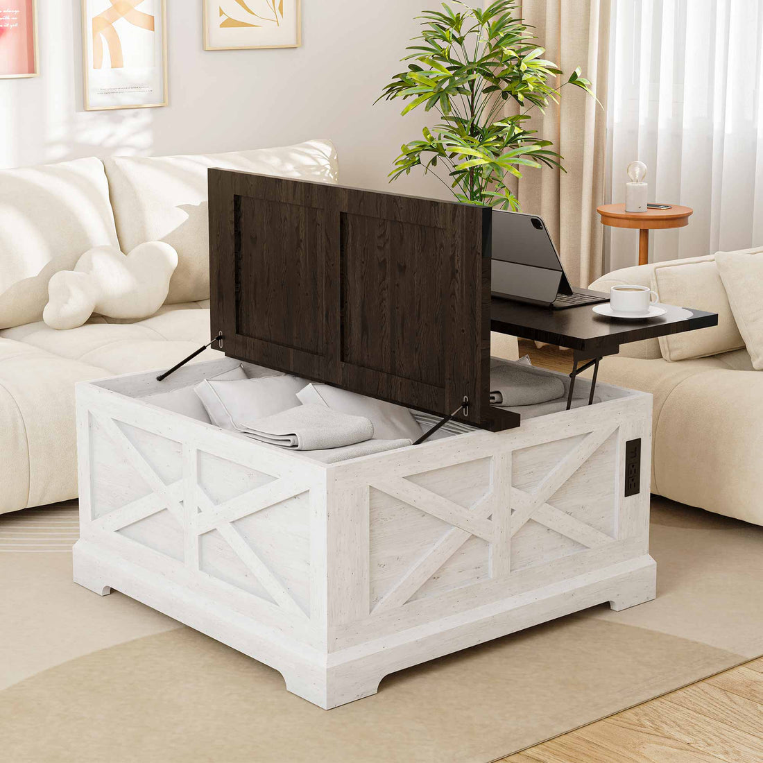 LAUSAINT HOME Farmhouse Lift Top Coffee Table
