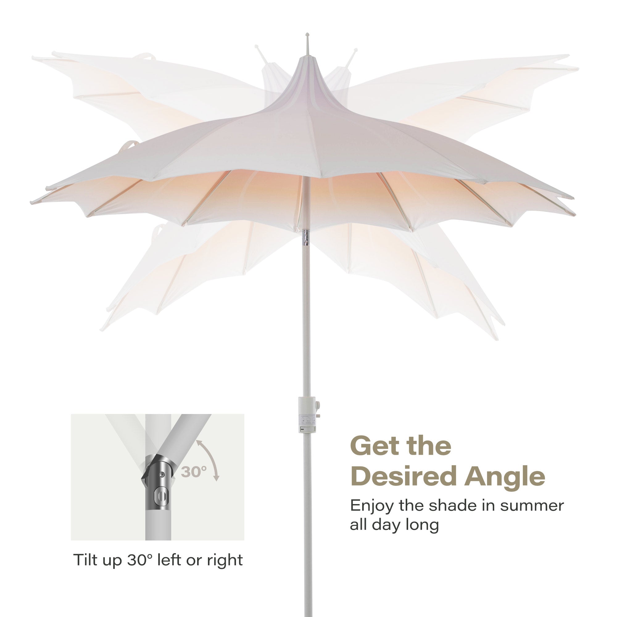 LAUSAINT HOME 9Ft Outdoor Pagoda Patio Umbrella with Lights, Patio Table Market Umbrella, 360° Rotation