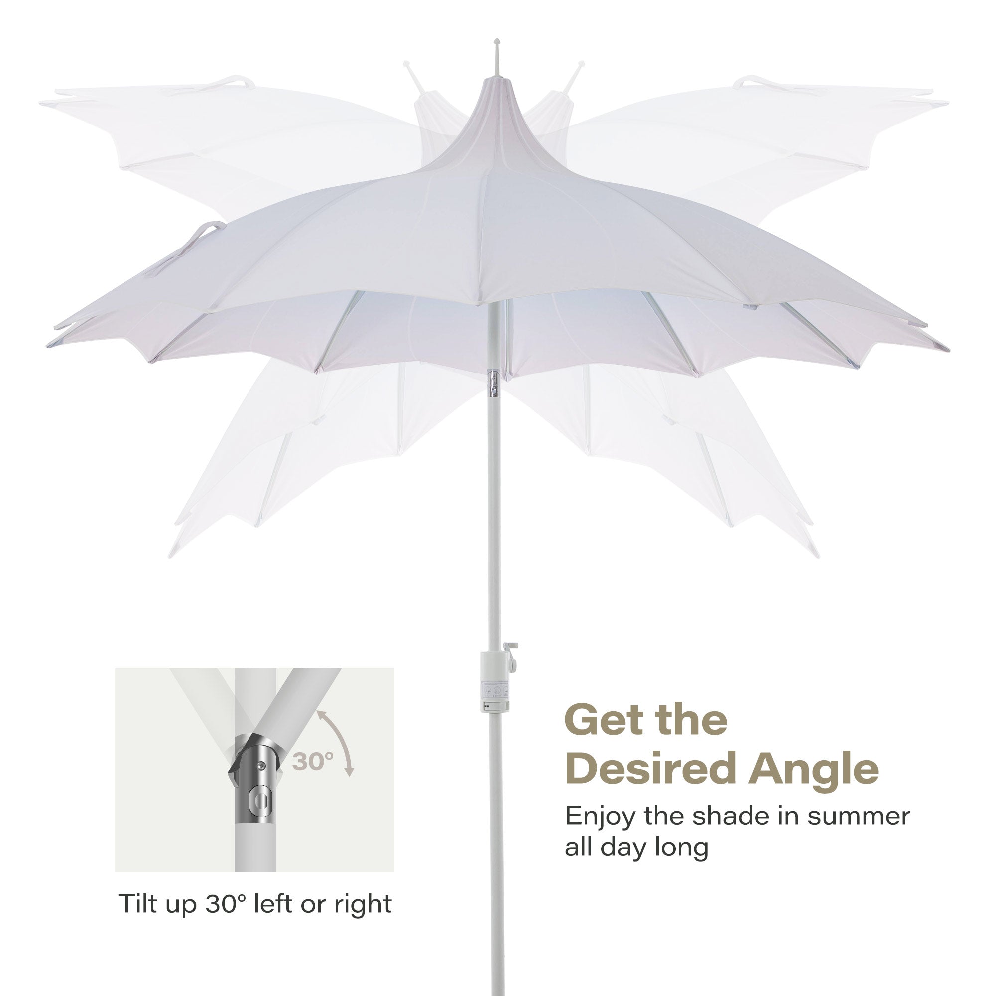 LAUSAINT HOME 9Ft Pergoda Patio Umbrella, Petal Design Canopy, 360° Rotation, Push-Button Tilt Pagoda Umbrella for Deck, Poolside Garden