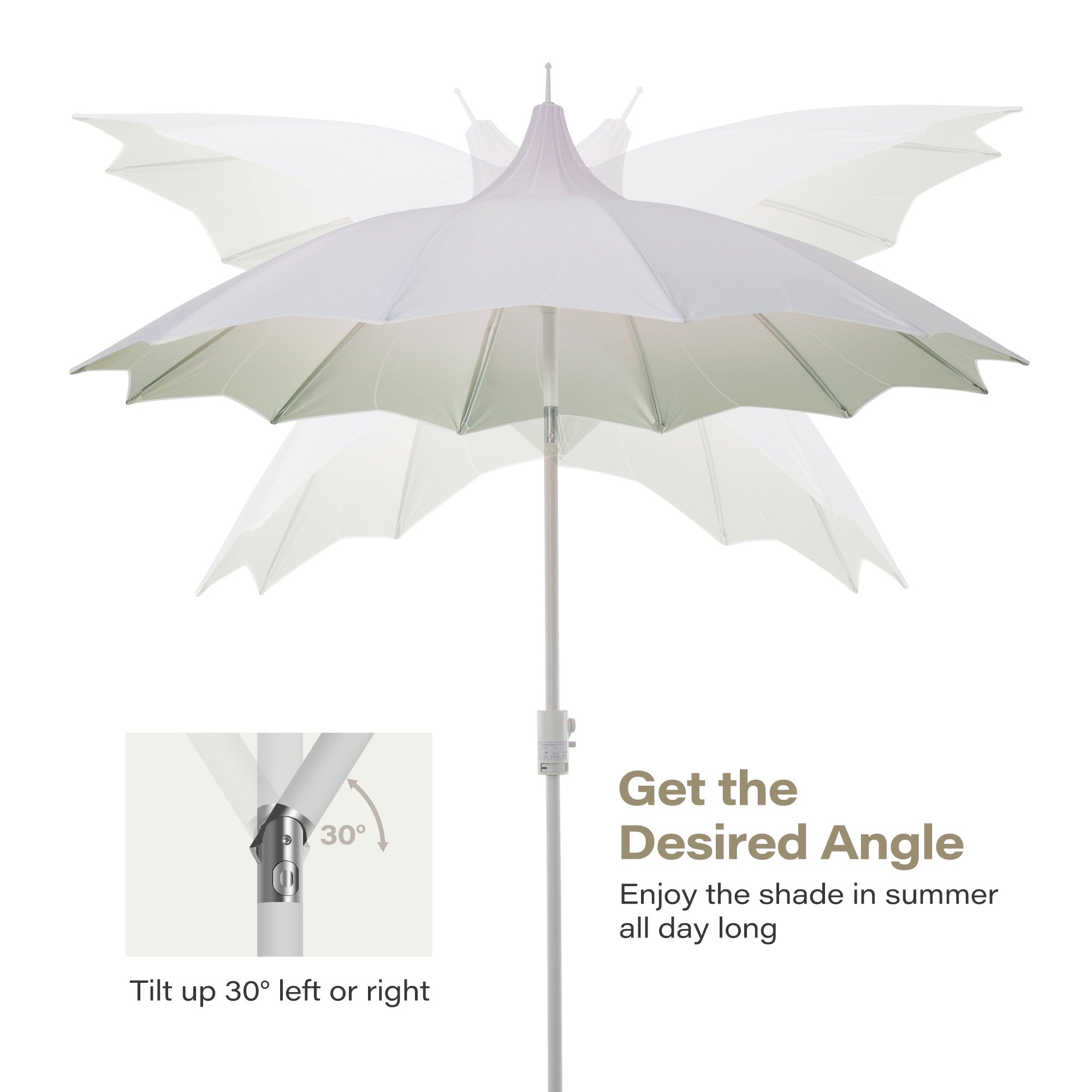 LAUSAINT HOME 9Ft Pergoda Patio Umbrella, Petal Design Canopy, 360° Rotation, Push-Button Tilt Pagoda Umbrella for Deck, Poolside Garden