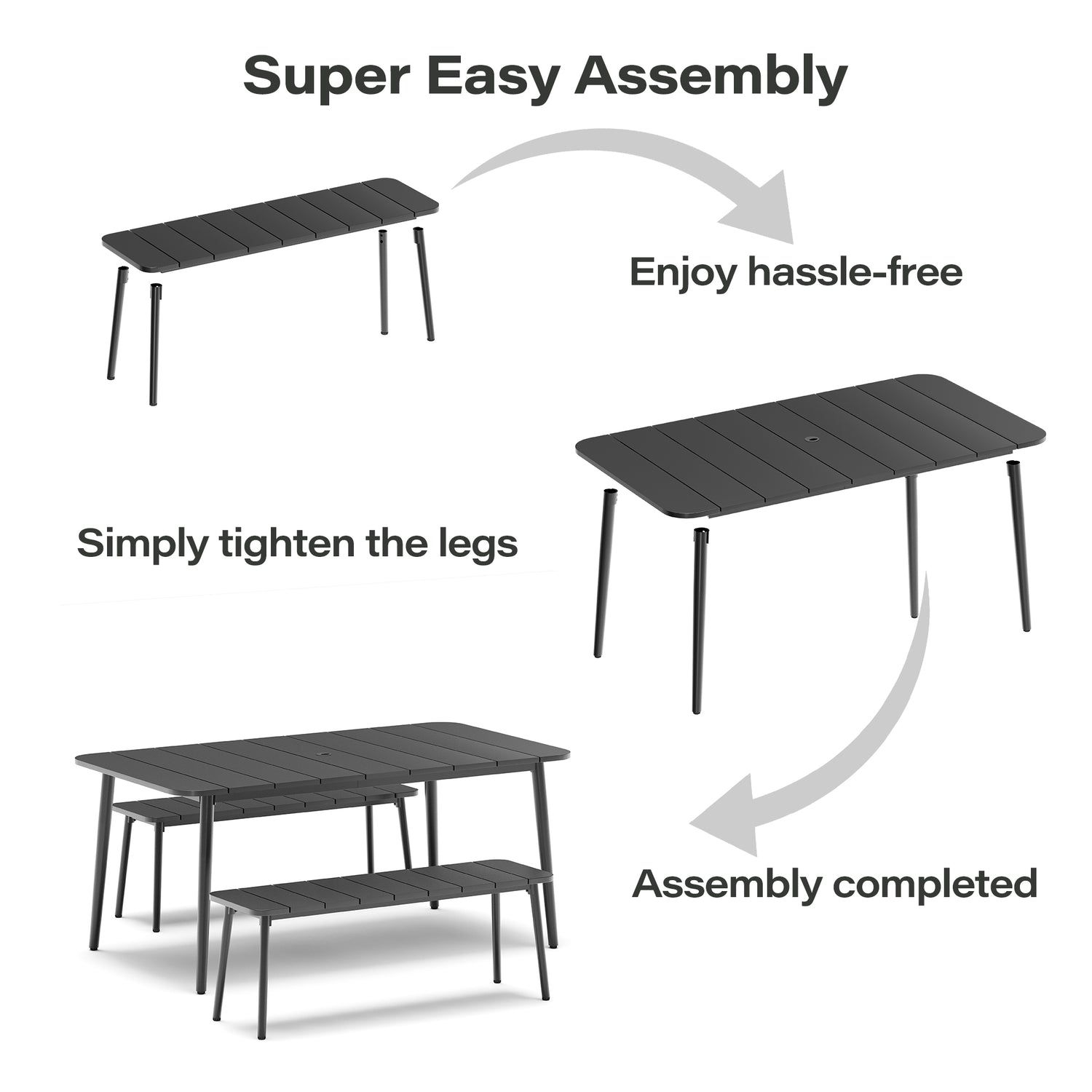 LAUSAINT HOME Outdoor Patio Dining Set with Chairs and Benches