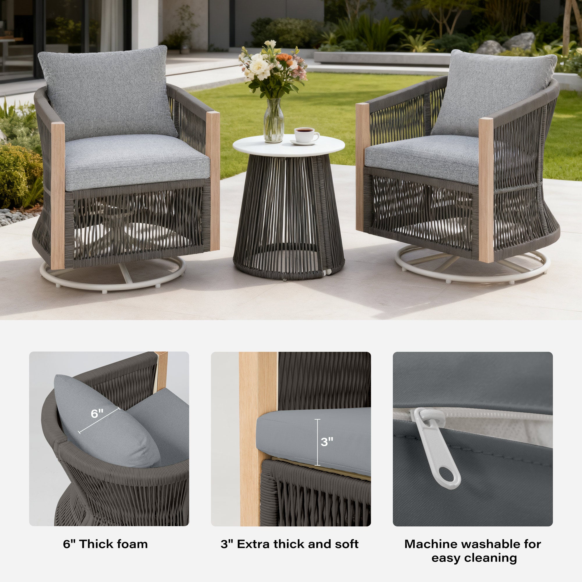 LAUSAINT HOME 3-Piece Outdoor Swivel Rocking Bistro Set