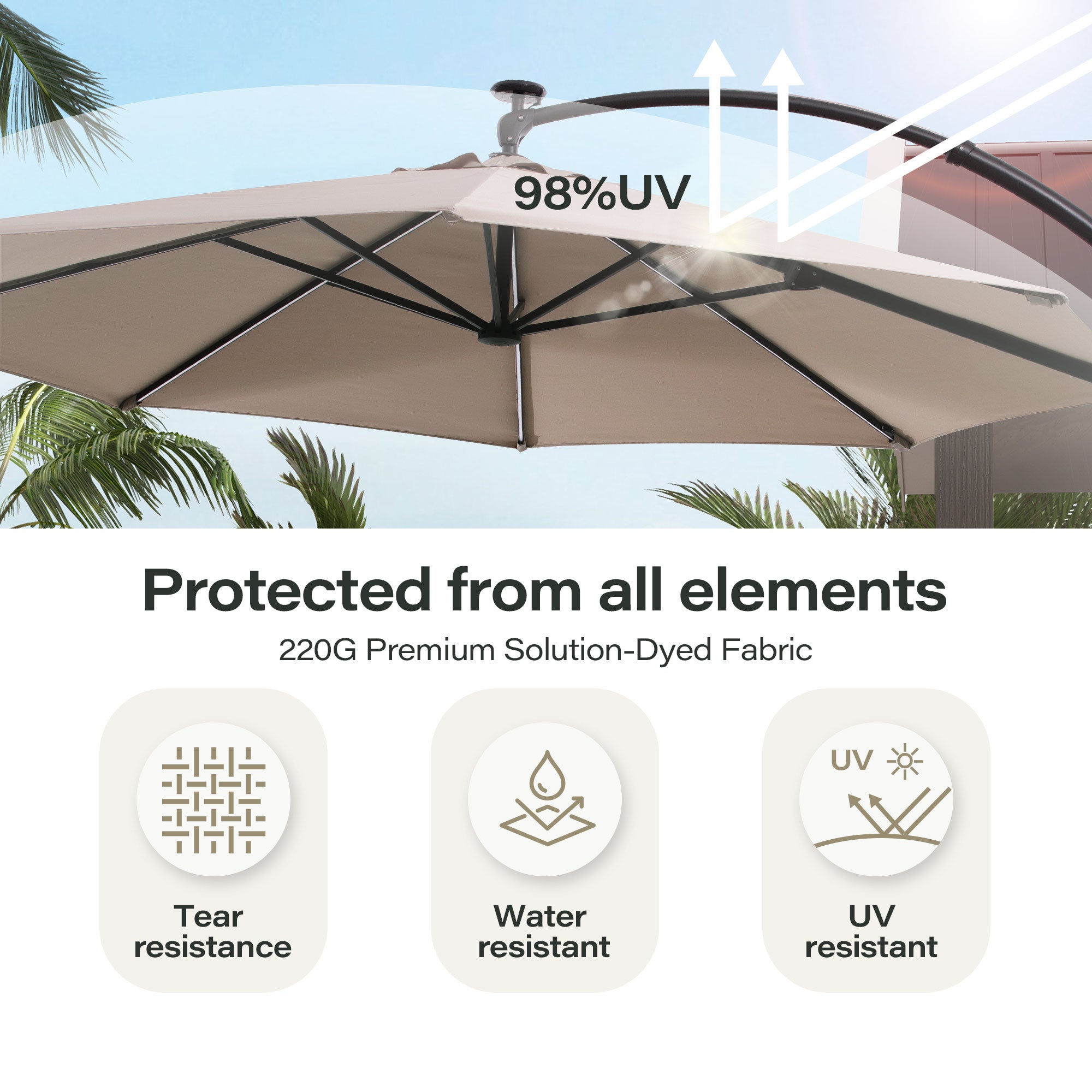 LAUSAINT HOME 9 Ft Patio Umbrella Outdoor, Aluminum Offset Umbrella with 360-degree Rotation for Backyard, Pool, Lawn,Beige
