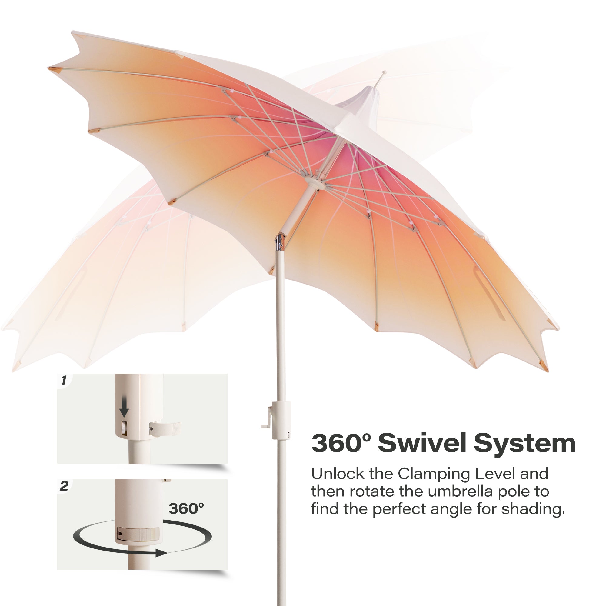 LAUSAINT HOME 9Ft Pergoda Patio Umbrella, Petal Design Canopy, 360° Rotation, Push-Button Tilt Pagoda Umbrella for Deck, Poolside Garden