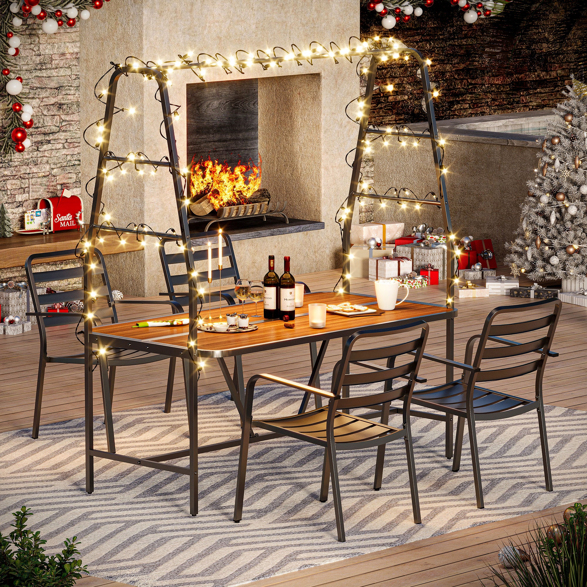LAUSAINT HOME Christmas A-Frame Outdoor Dining Table Set for 4 with 4 Hooks