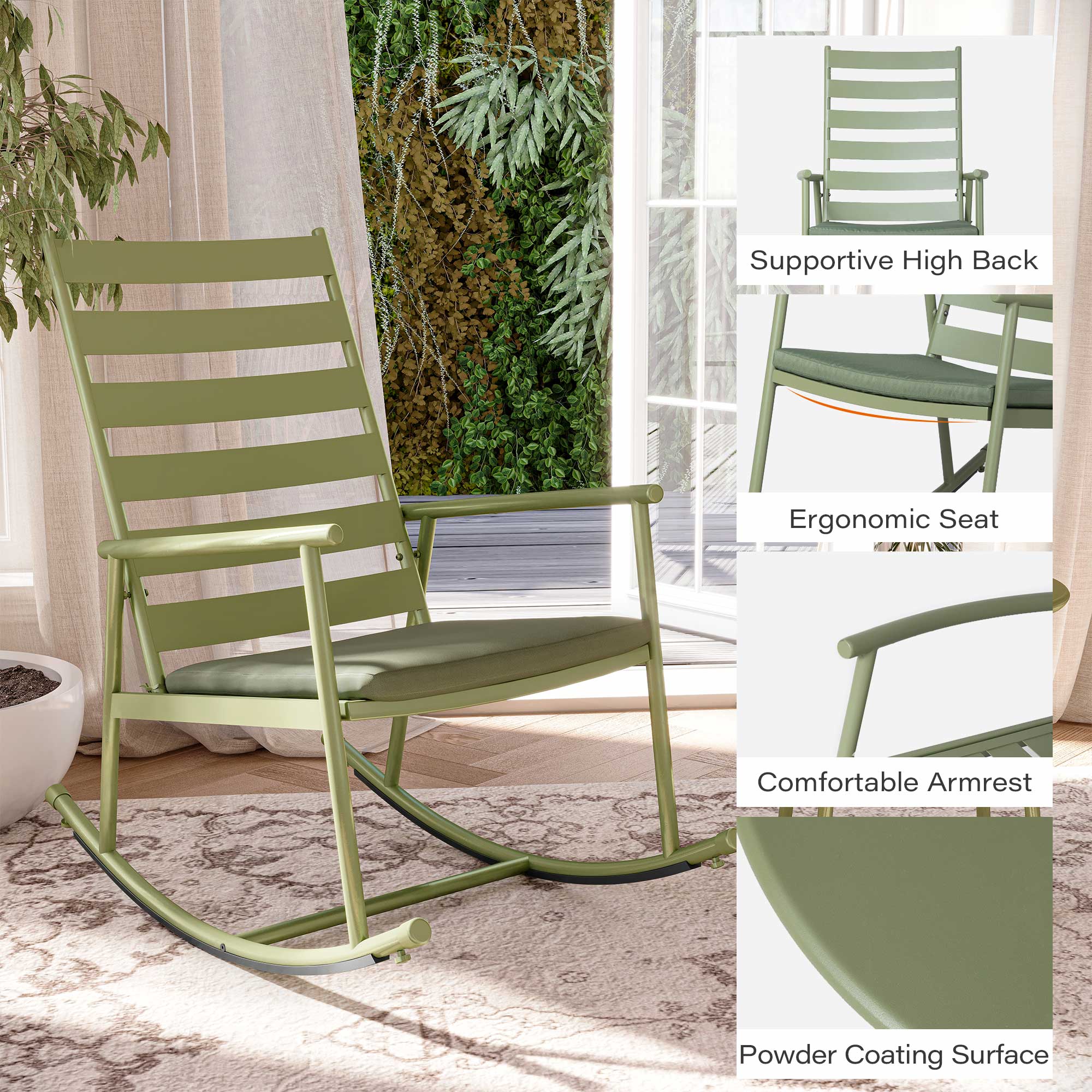 LAUSAINT HOME 3-Piece Outdoor Rocking Bistro Set with Cushions