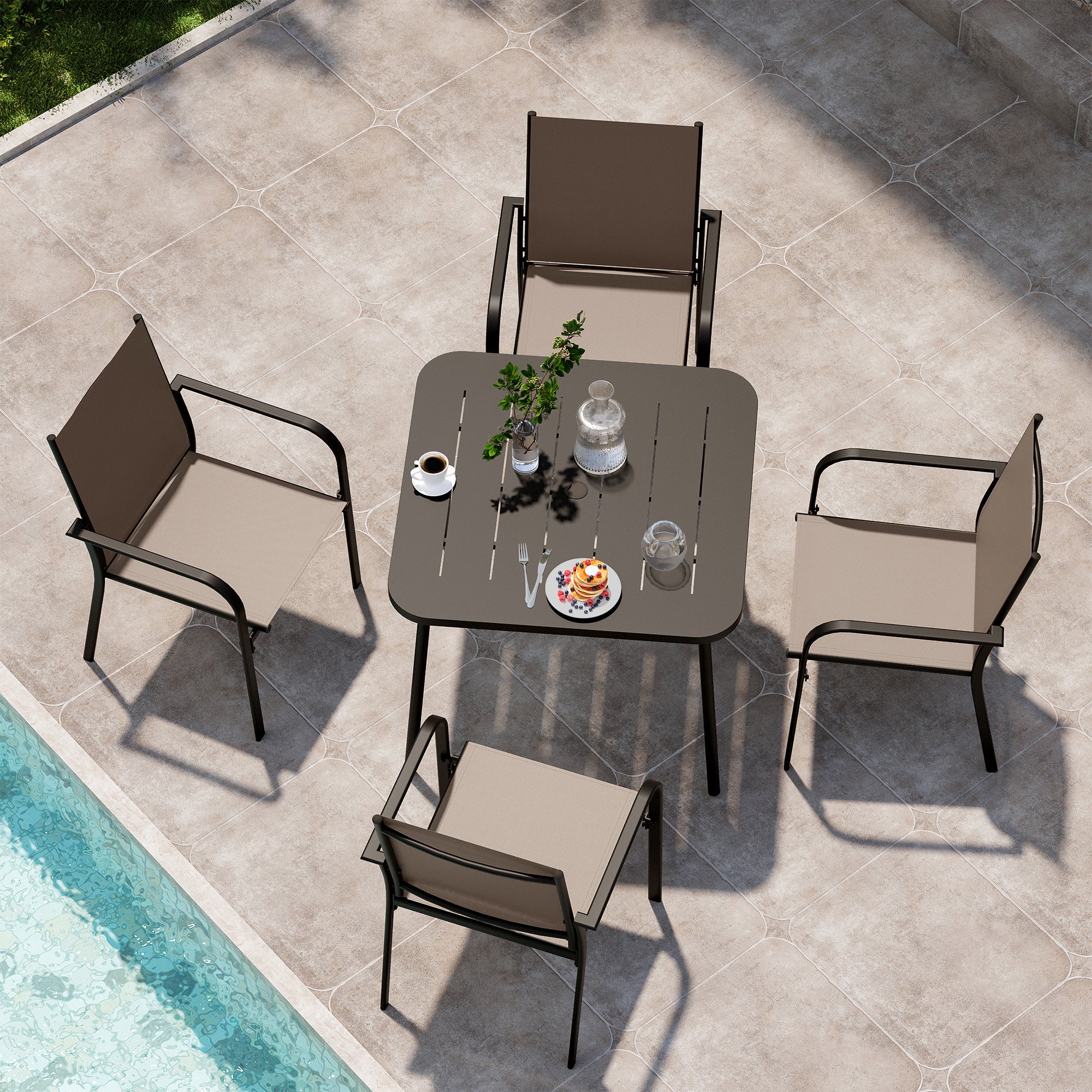 LAUSAINT HOME 5 Pieces Patio Dining Set Patio Table and Chairs with Umbrella Hole for Backyard Garden
