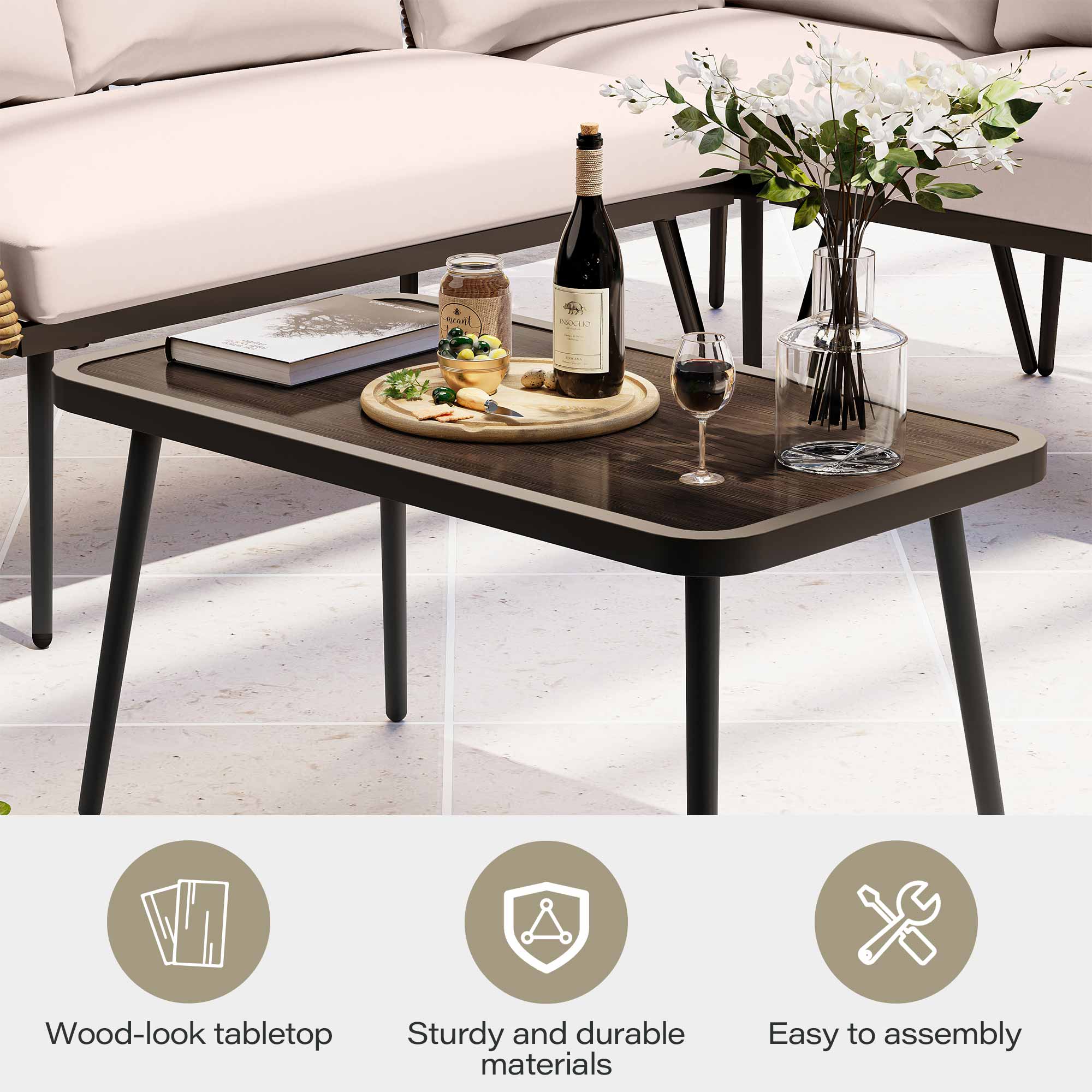 4 Pieces L- Shaped Patio Furniture Set