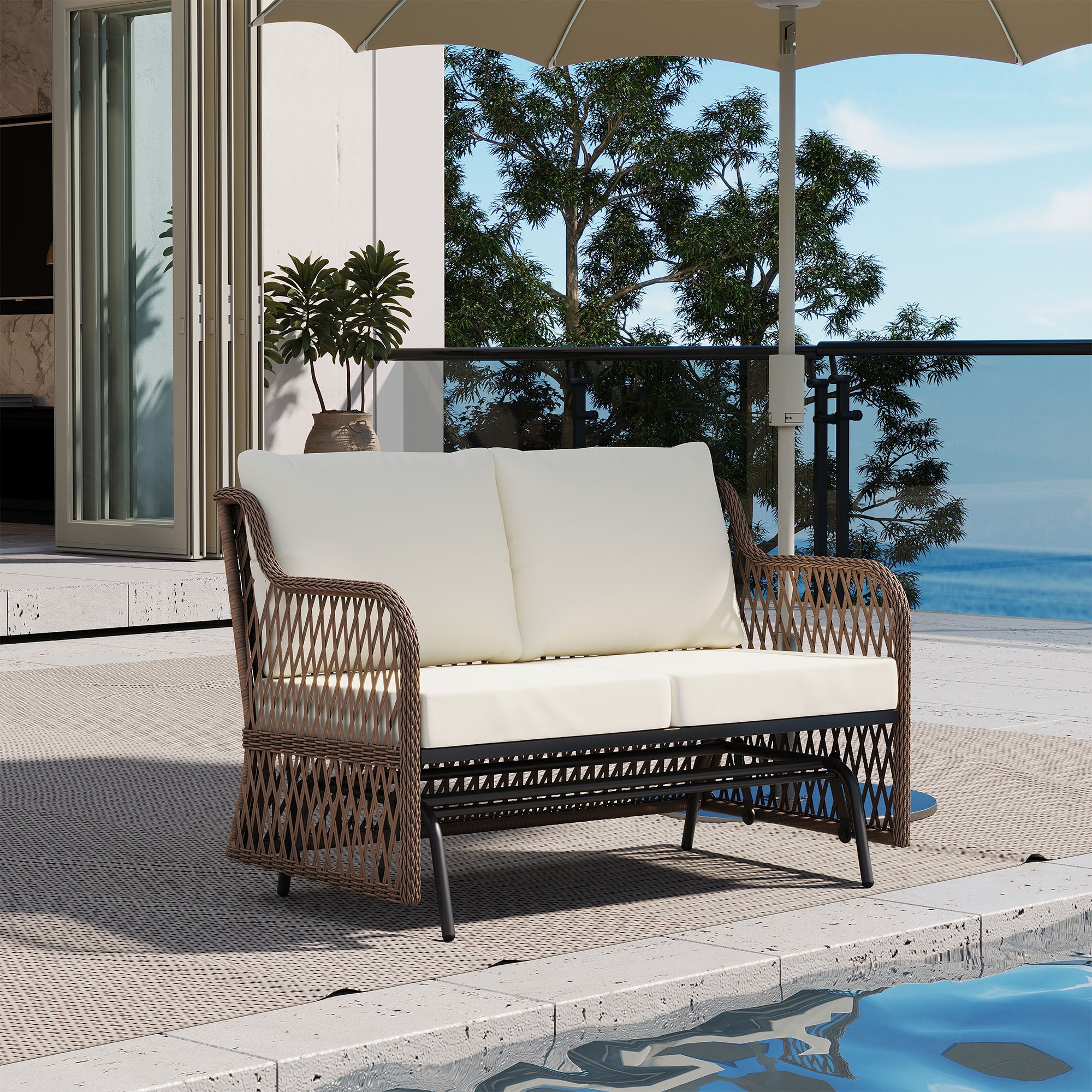 LAUSAINT HOME 2 Person Outdoor Ratten Patio Swing Glider with Cushion