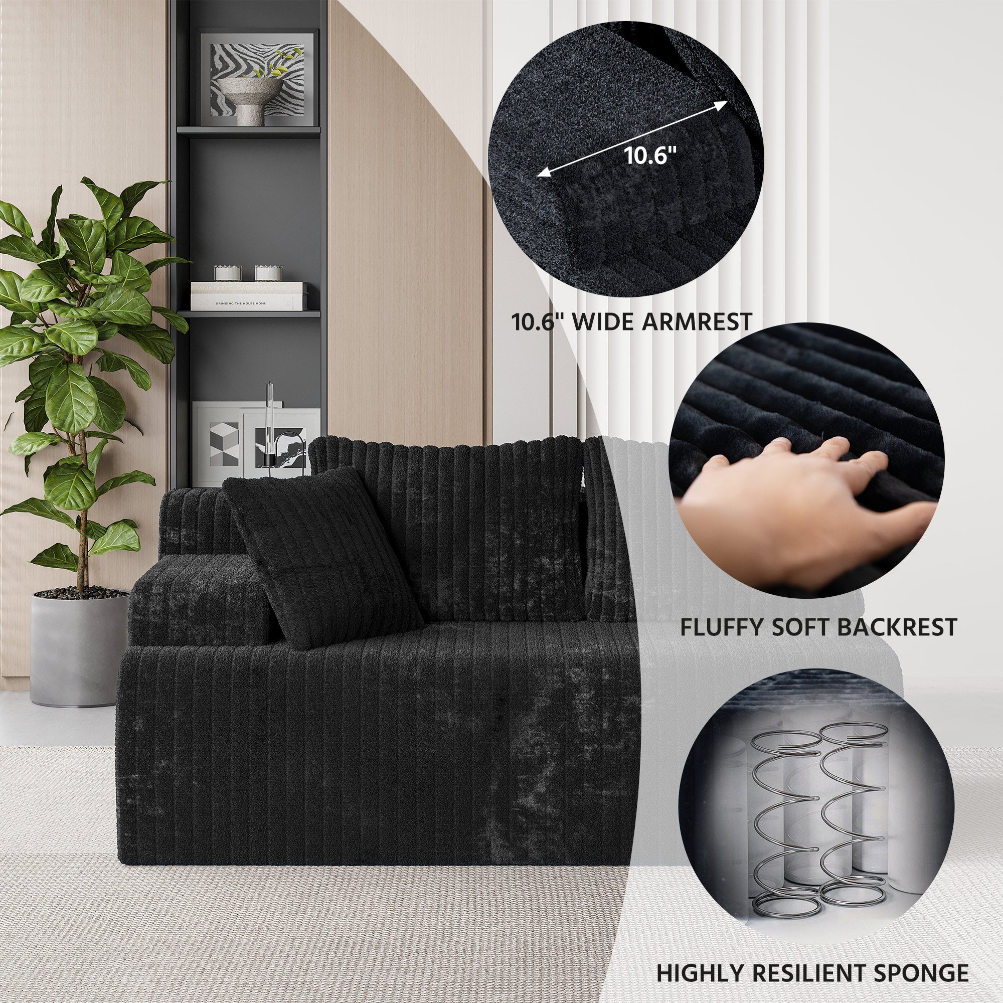 LAUSAINT HOME 96" Modular Cloud Couch Sectional, L-Shaped Boneless Sofa