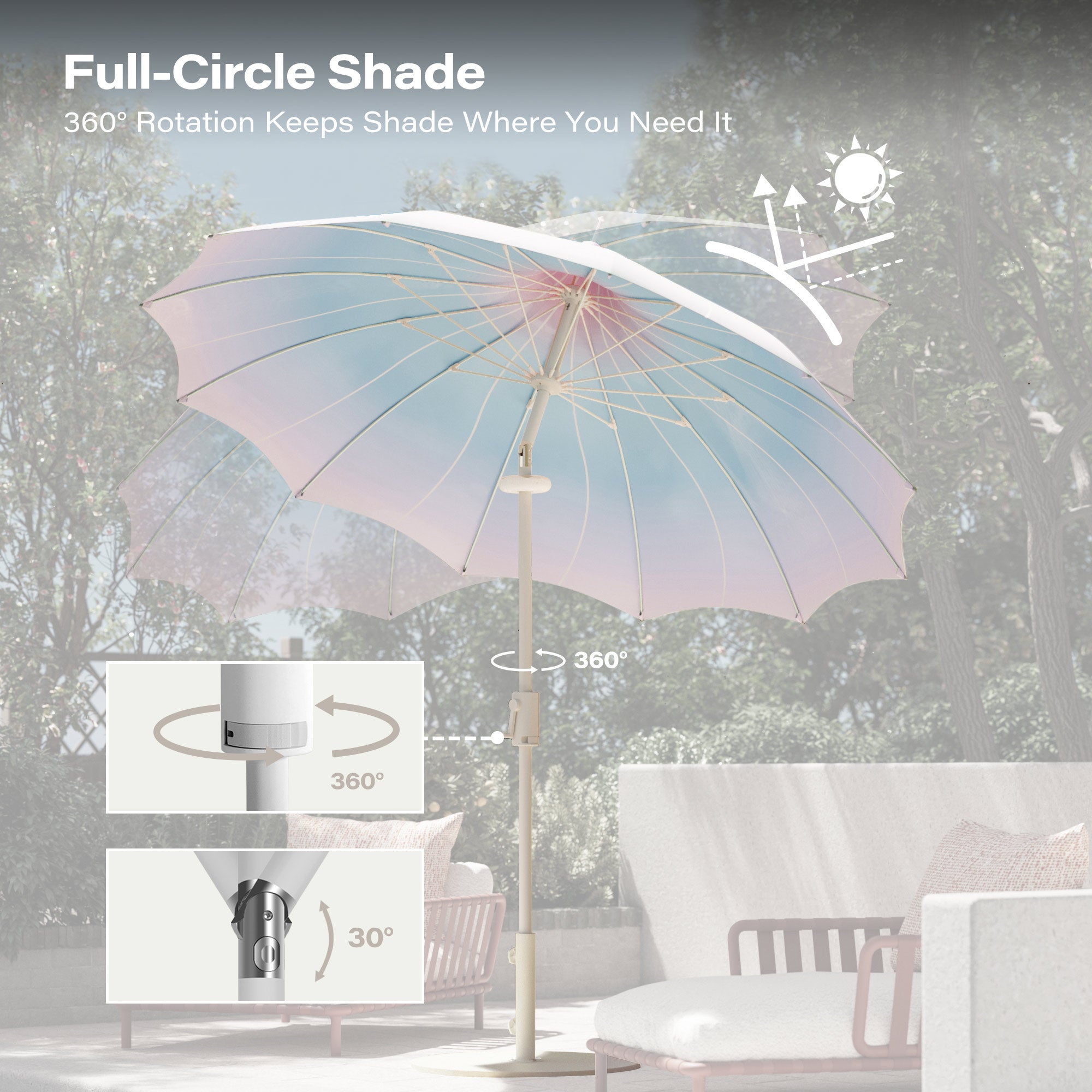 LAUSAINT HOME 9ft Outdoor Pagoda Patio Umbrella with Lights