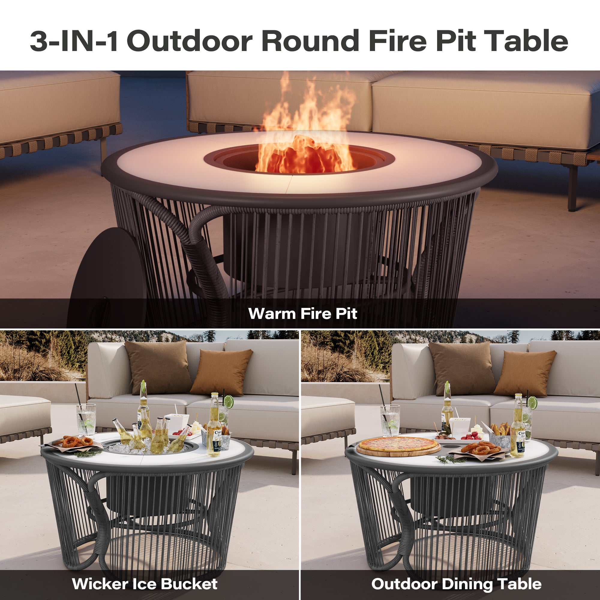 LAUSAINT HOME 3 in 1 Fire Pit  for Backyard Bonfire Patio Outside