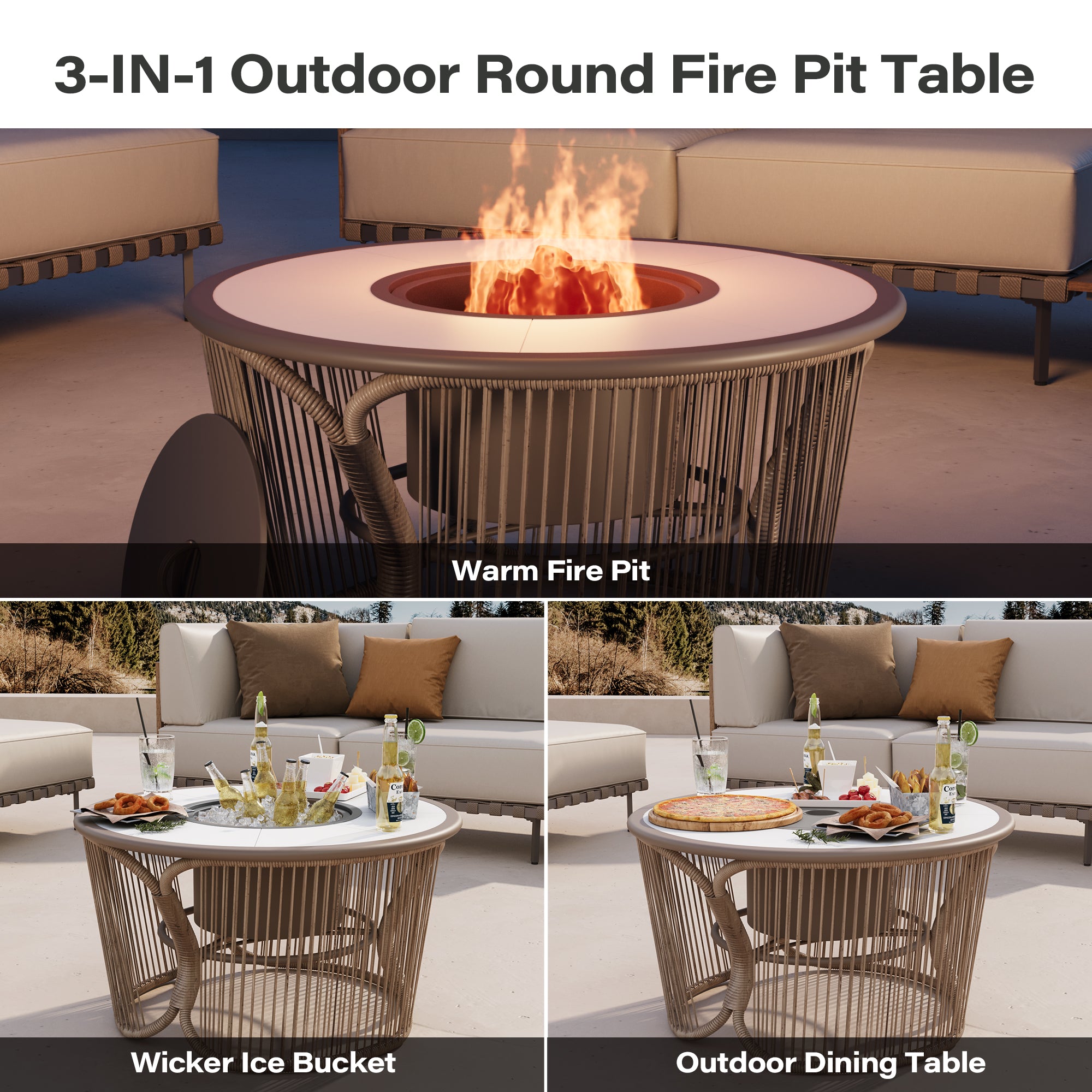 LAUSAINT HOME 3 in 1 Fire Pit  for Backyard Bonfire Patio Outside